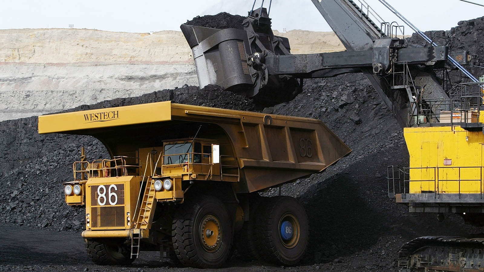 A large shovel fills a 200-ton bucket with coal at the Buckskin Mine in northeast Wyoming in this file photo.