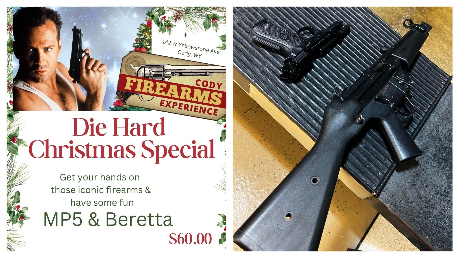 To get customers into the holiday spirit, the Cody Firearms experience is offering a chance to fire a Beretta 92 semiautomatic pistol and a Heckler & Koch MP5 submachine gun. Those were the hero’s weapons of choice in the 1988 action flick “Die Hard” — which many insist is a Christmas movie.