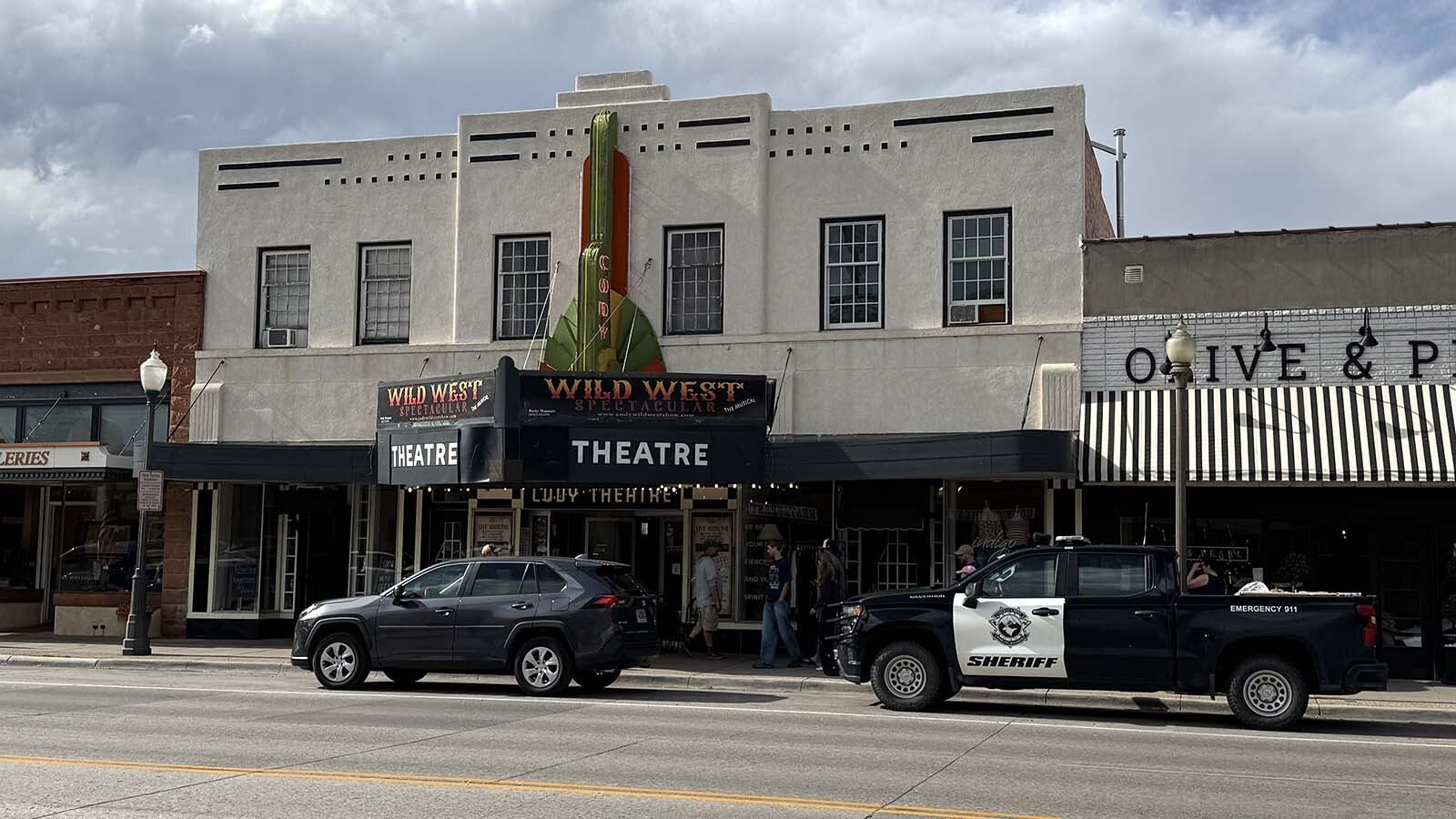The Cody Theatre on June 20, 2025, after its sagging marquee was raised over a foot and set in place by a new steel support structure inside the existing marquee that has been floating on the front of the theatre since it opened in 1936.