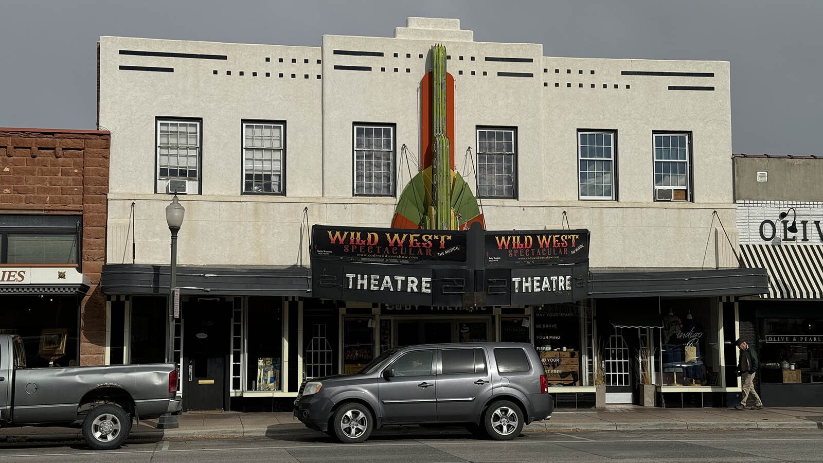 The marquee on the historic Cody Theatre would fall off the face of the building if it weren't wired on. It needs some serious repair, but needs clearance from the city and state to do it.