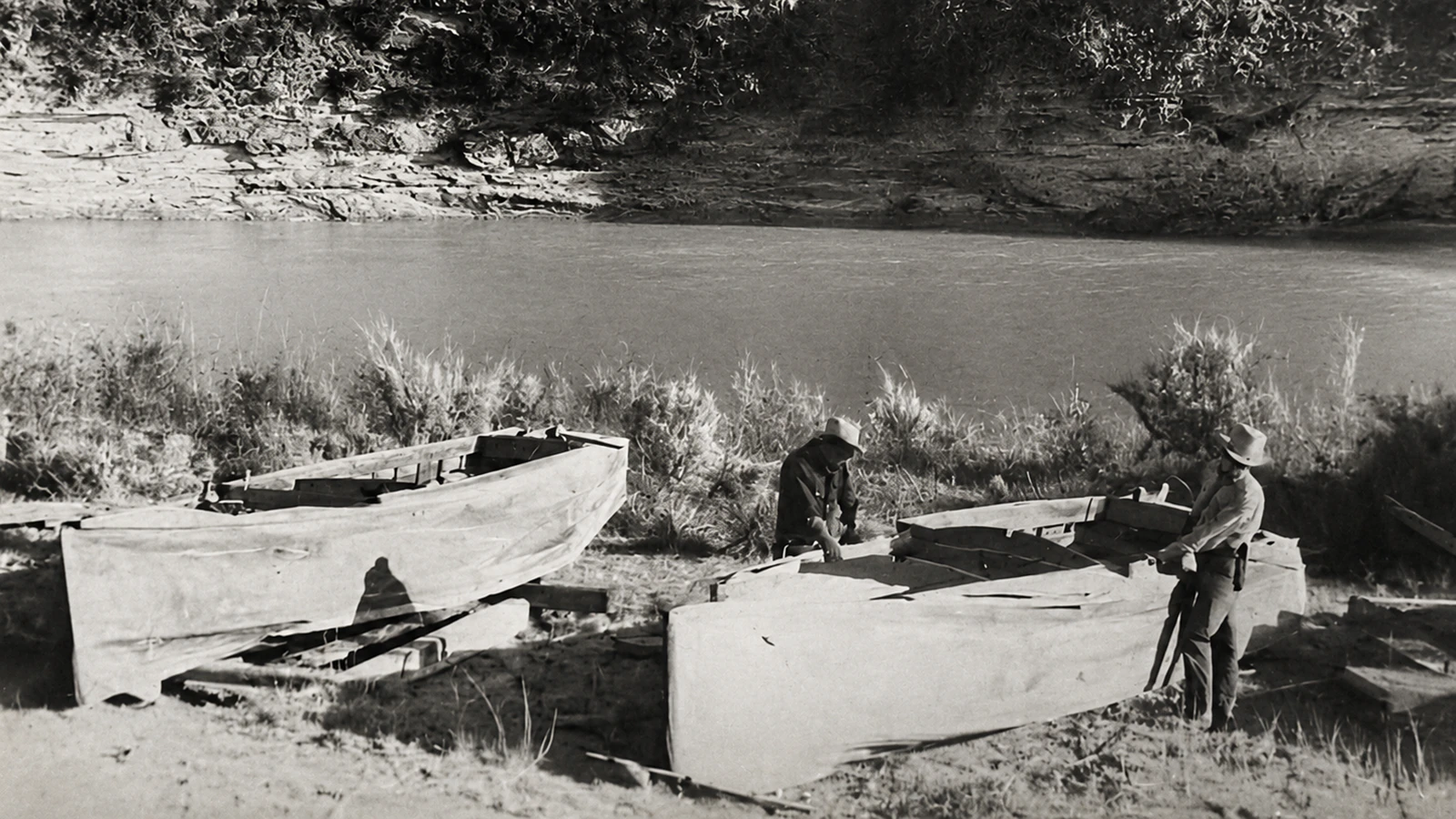 Two of Grosvenor "Doc" Barry's boats abandoned near the mouth of Trout Creek.
