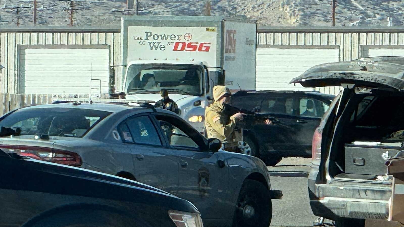 Multiple law enforcement agencies were engaged in an armed standoff with a suspect in a residential area of Cody on Wednesday that included shots being fired. The suspect was told over a loudspeaker to “come out with your hands up."