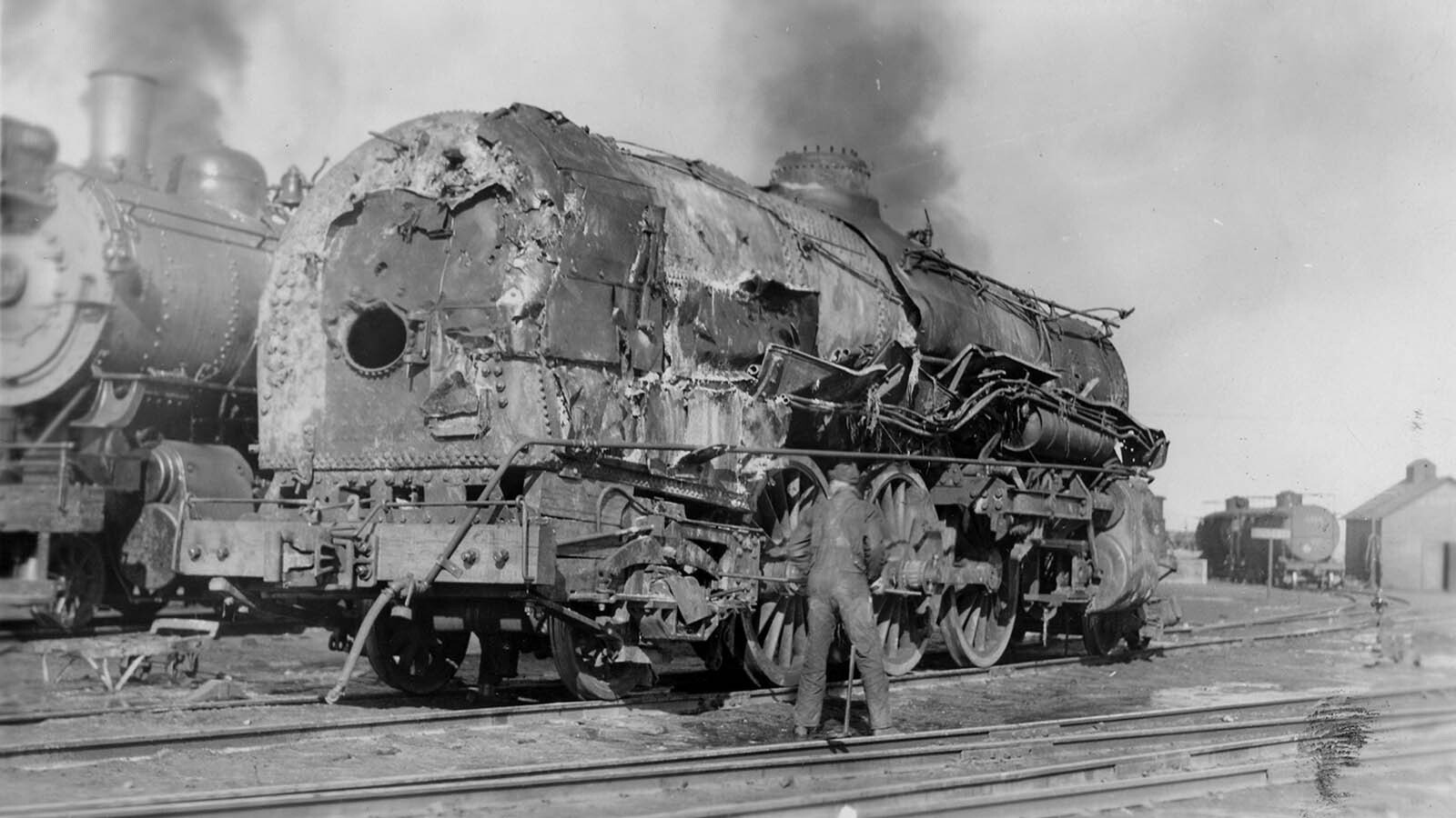 Locomotive No. 350 in the Casper Yard before being moved to the railroad's shops in Denver to be rebuilt.