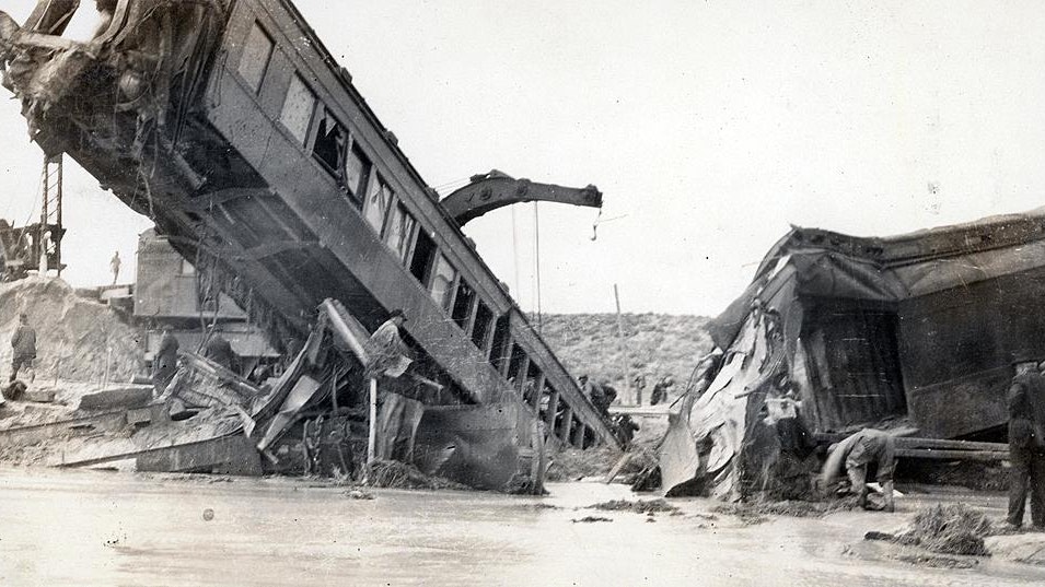 Aftermath of the Sept. 27, 1923, Cole Creek train wreck that killed dozens of people traveling between Casper and Glenrock.