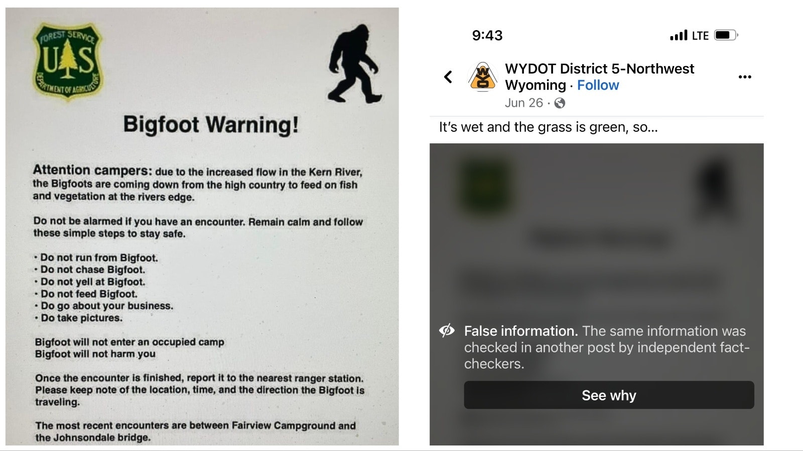 False claim federal agency posted Bigfoot warning in AZ