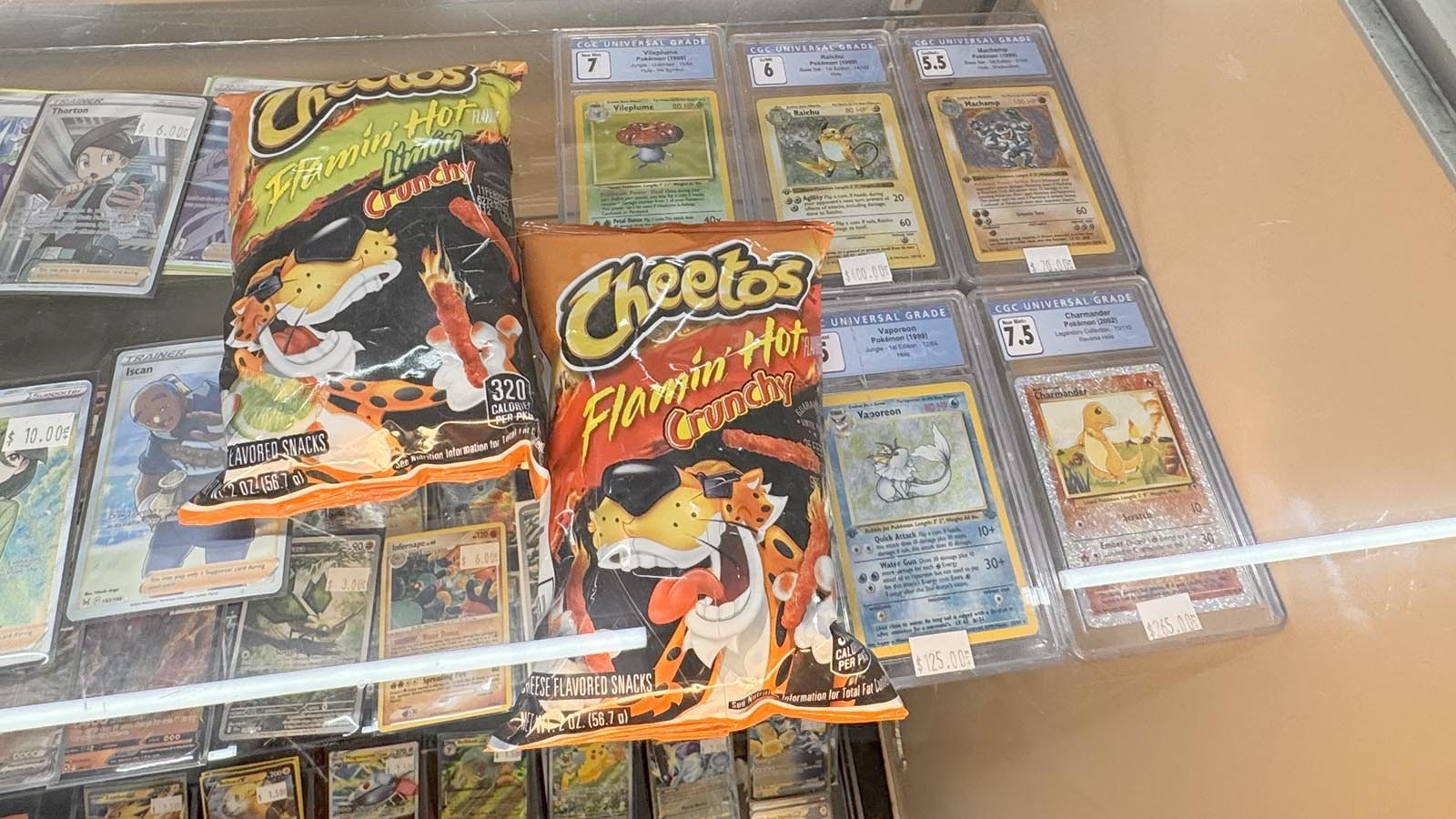 Megan Giatroudakis owns Collector's Hub in downtown Cheyenne. Although she has some pretty pricey Pokémon cards — including one for $400 — they don't hold a candle to the Charizard Cheeto that sold for $88,000 Sunday.