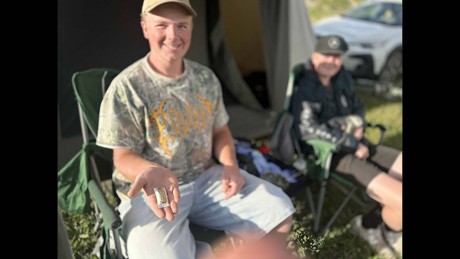 Evan Fox reveals the secret to his success — yellow mustard. He finished second in the 15 and older amateur category, while his high school pal from Idaho Falls Tanner Russell finished seventh.