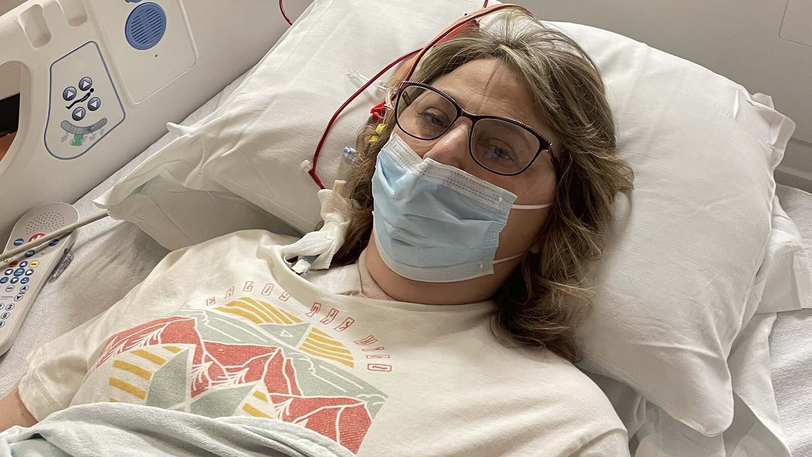 Connie Hoffman of Thermopolis has fought cancer for years and has turned this battle into helping others. Pictured receiving a T cell transplant in 2023.