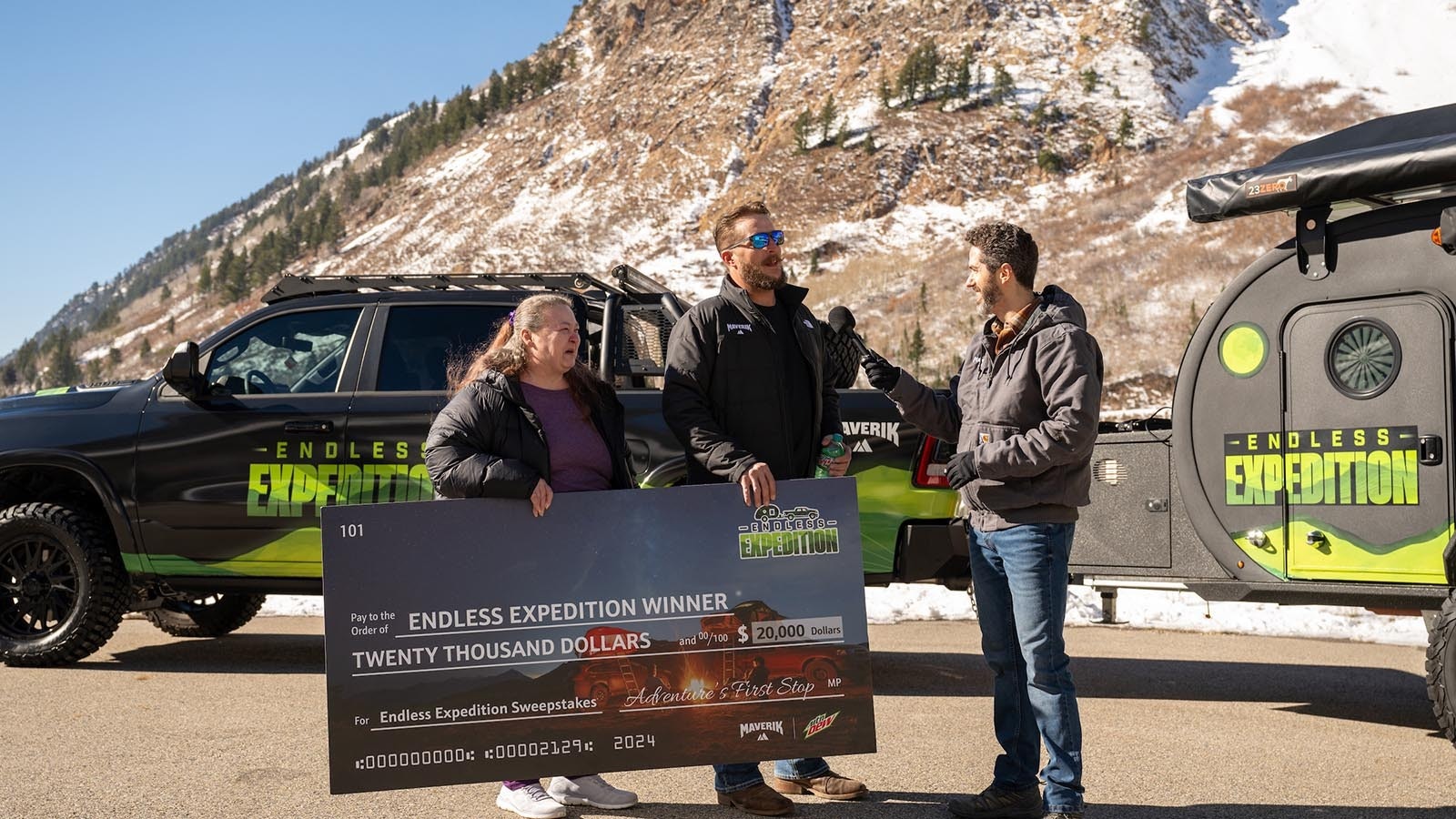 Mary and Mike Mitchell celebrate their Maverick and Mountain Dew Endless Expedition Sweepstakes win.