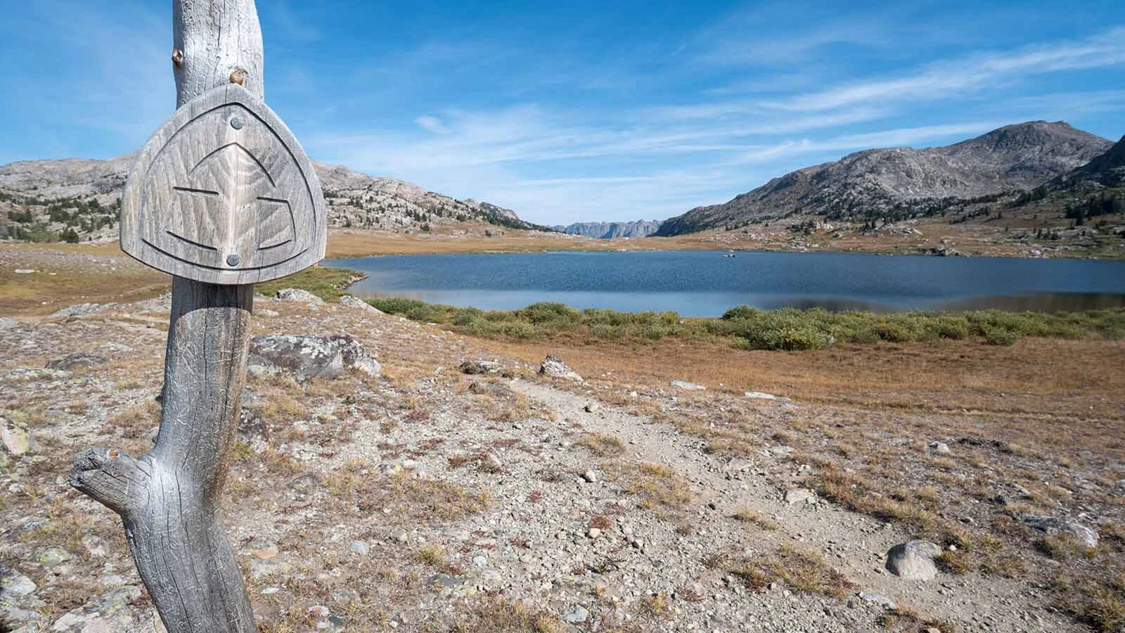 Continental Divide Trail marker in the Bridger Wilderness of Wyoming.