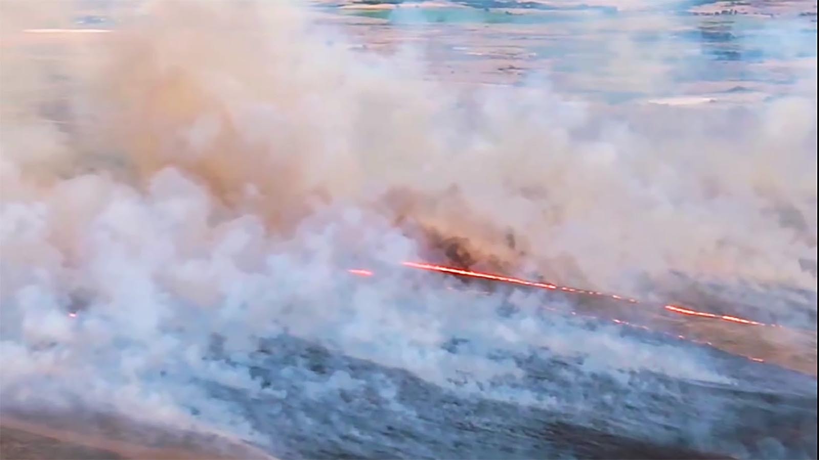 An aerial view of what's left after a wildfire burned through the Natural Bridge area of Converse County, Wyoming.