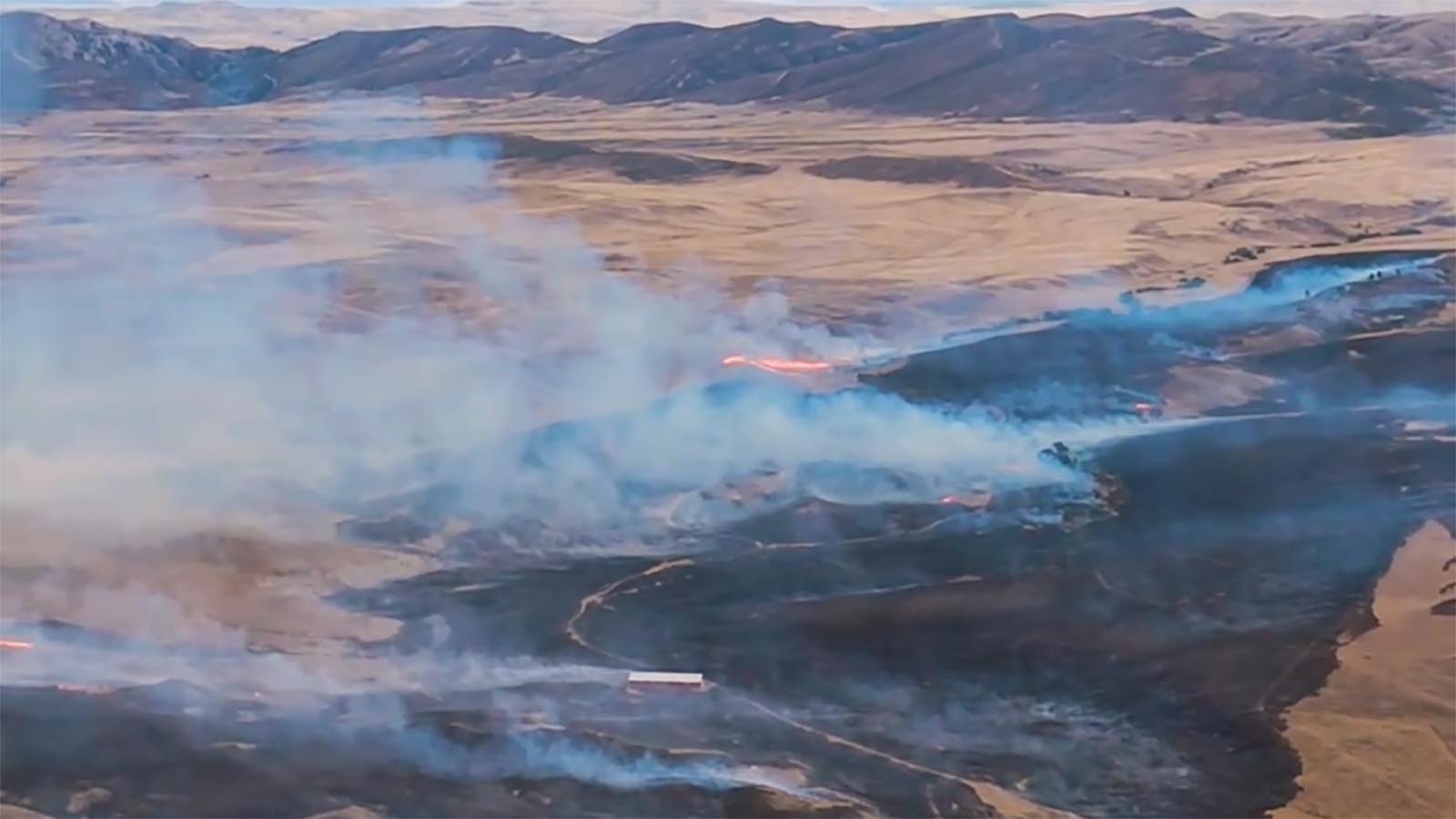 An aerial view of what's left after a wildfire burned through the Natural Bridge area of Converse County, Wyoming.