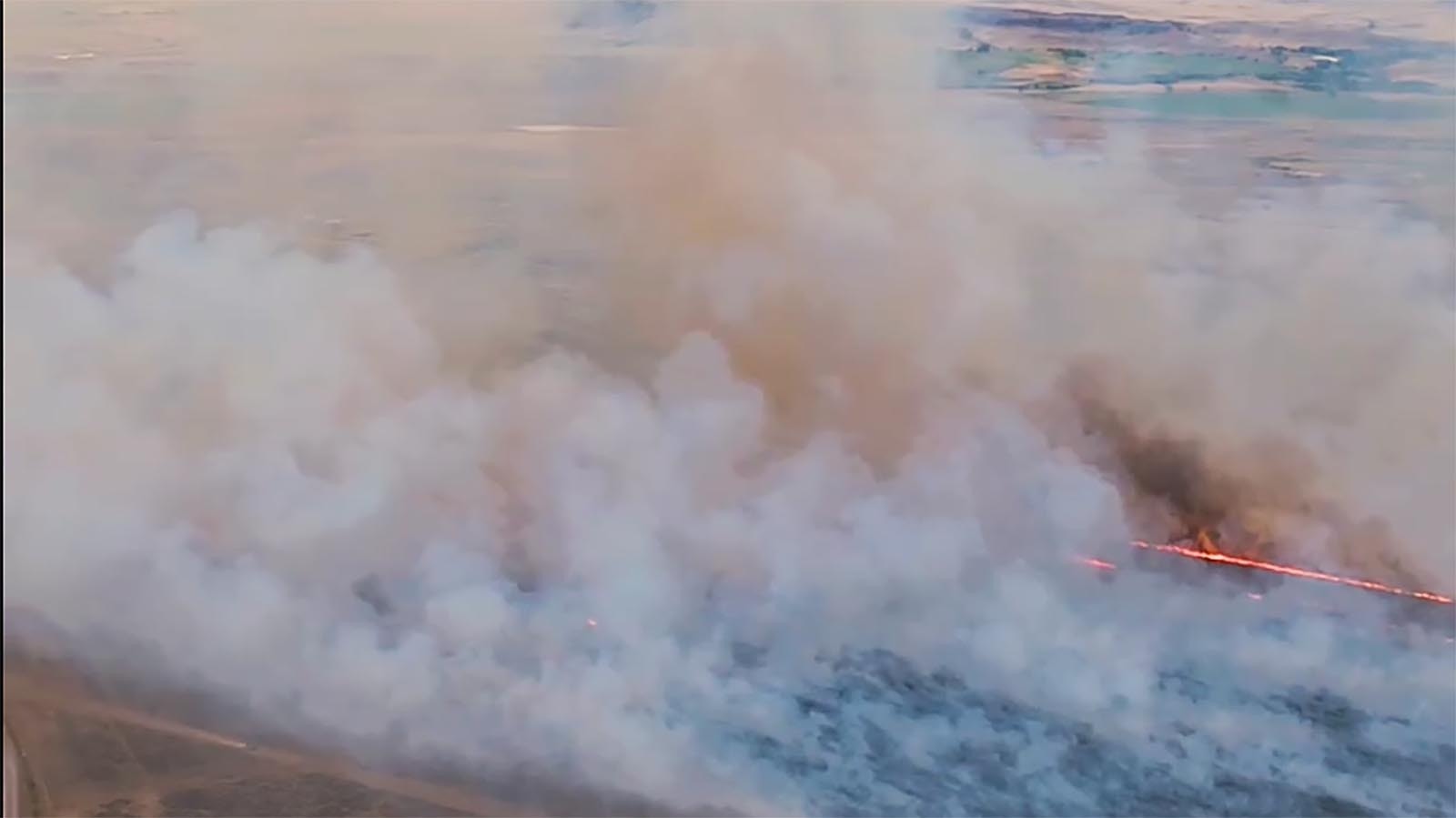 An aerial view of what's left after a wildfire burned through the Natural Bridge area of Converse County, Wyoming.