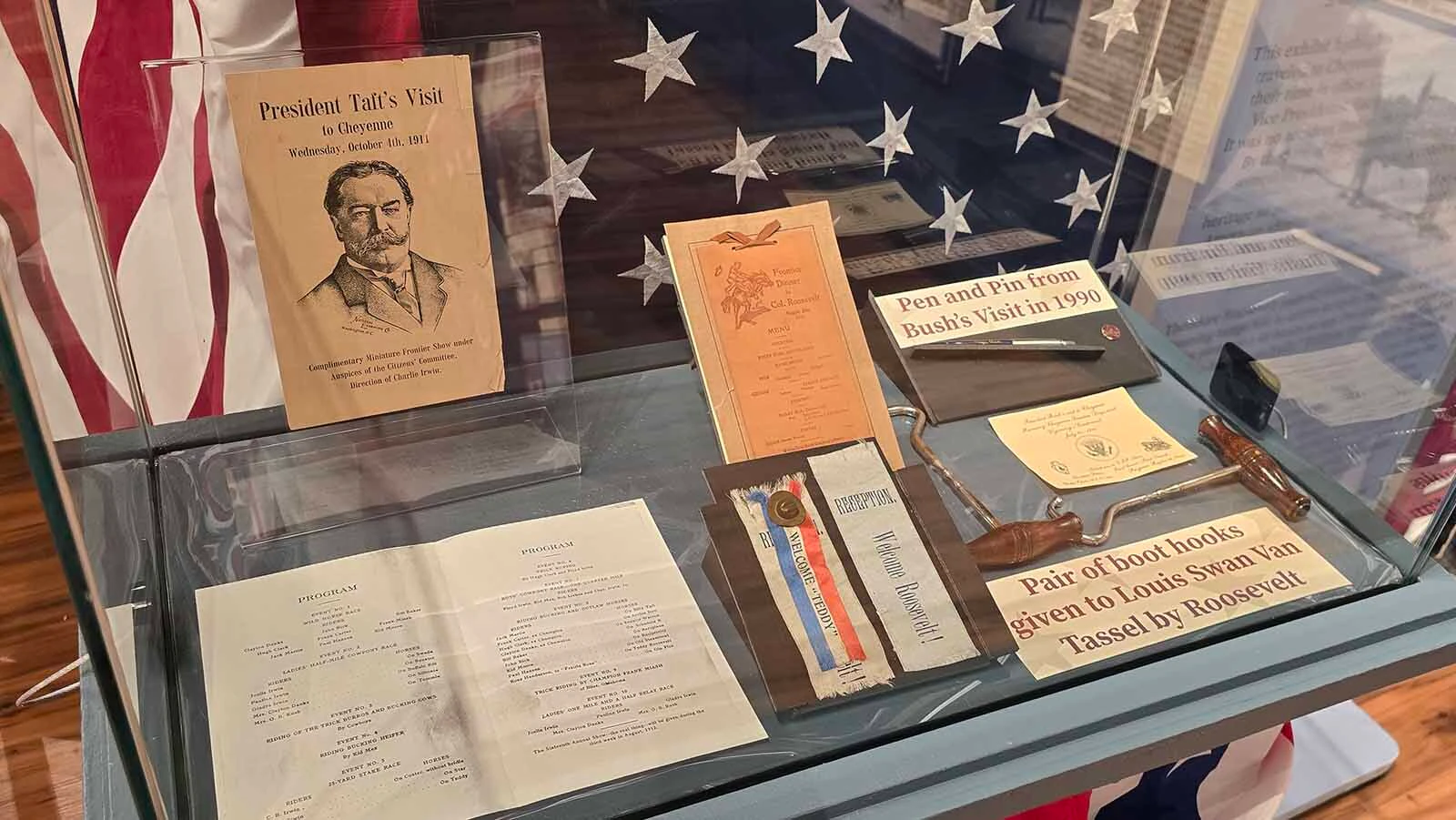 Items from William Taft and other presidents who have visited Cheyenne from 1903 to 1990 on display at Cheyenne Frontier Days Old West Museum.