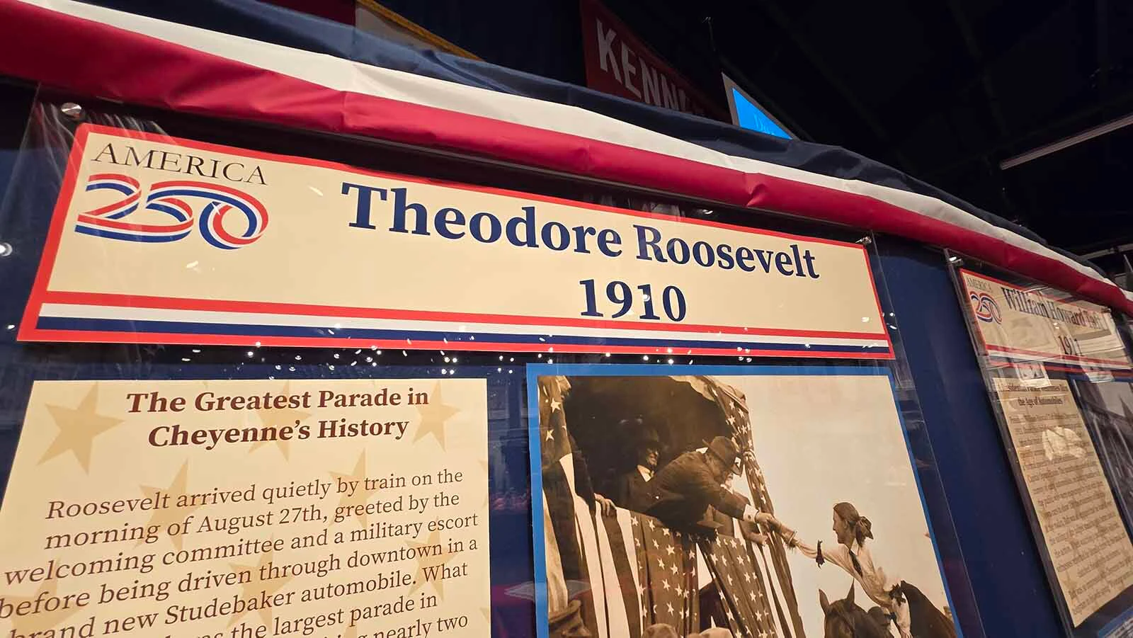 Theodore Roosevelt's 1910 visit included a drive through Cheyenne's downtwon in a brand-new Studebaker. The photo is part of an exhibit exploring presidential visits to Cheyenne to celebrate America's 250th.
