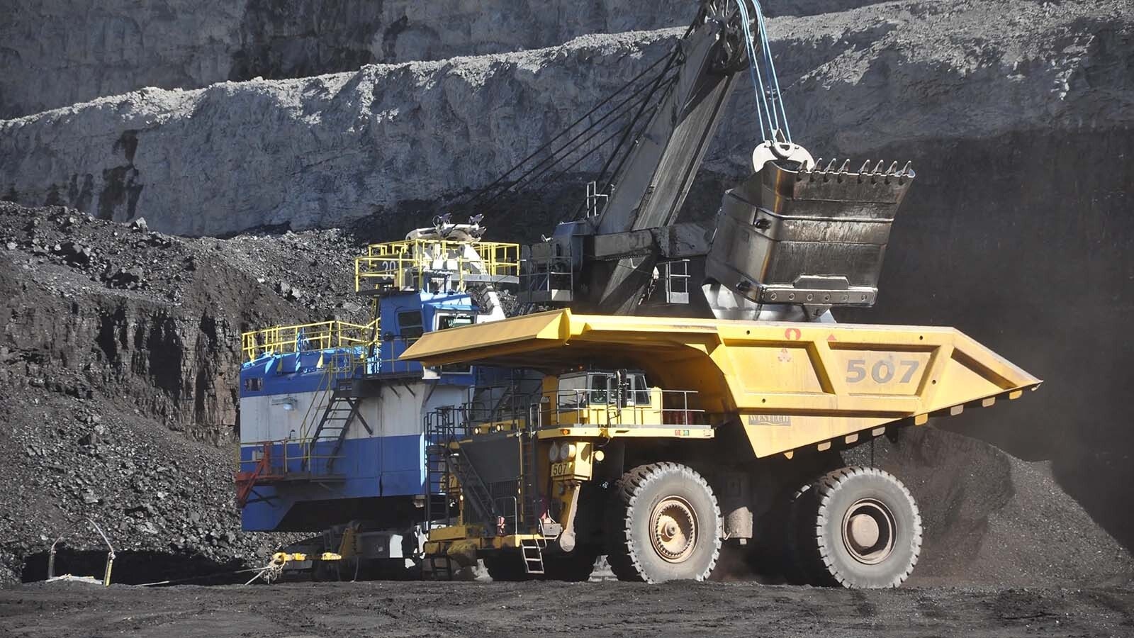 A shovel loads a coal haul truck at Navajo Transitional Energy Co.'s Cordero Rojo Mine.