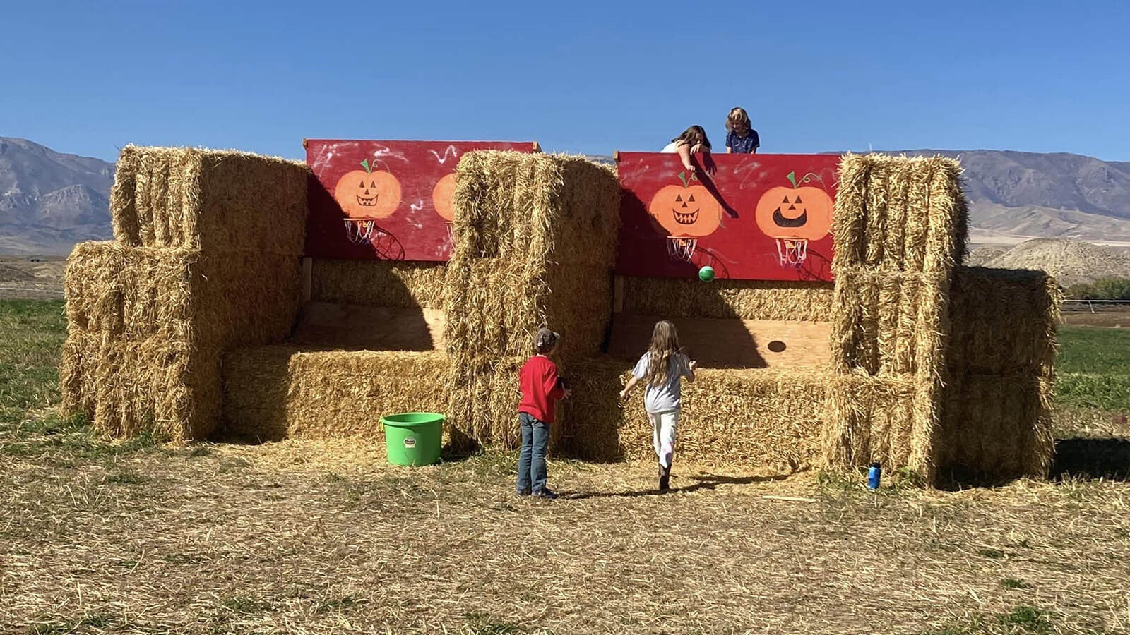 In addition to the corn maze for adults and another for kids, Gallagher Corn Maze and Pumpkin Patch offers an opportunity to shoot hoops among the bales.