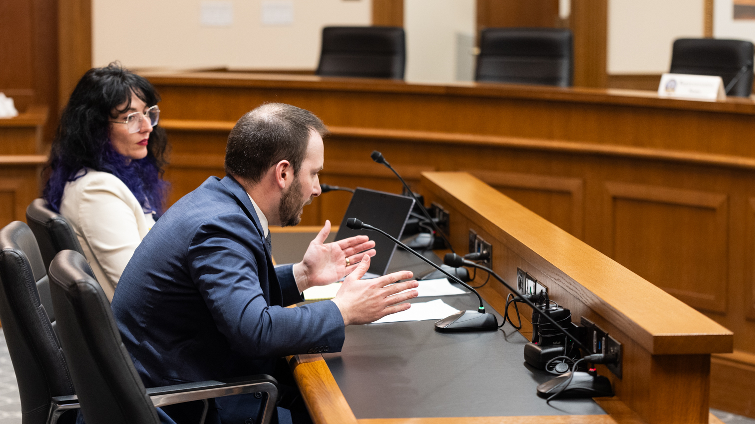 Attorney Ryan Semerad testifies during a House Travel, Recreation, Wildlife and Cultural Resources Committee meeting listening to testimony about corner-crossing on Thursday, Feb. 12, 2026.