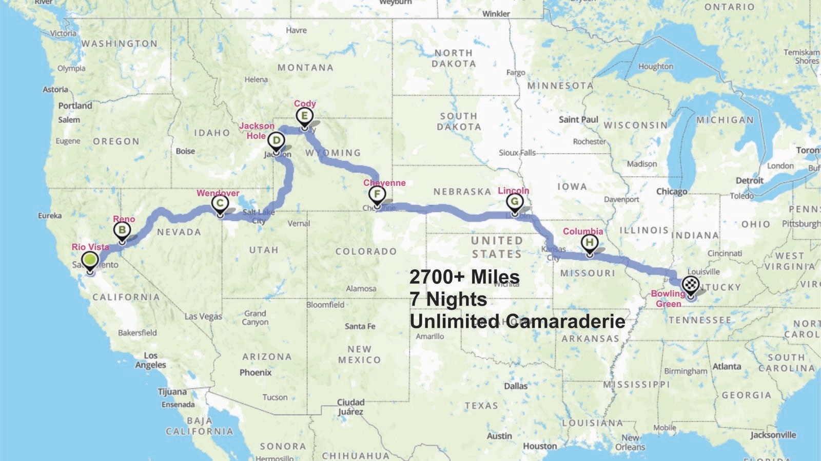 The route of the 2024 Pacific Central National Corvette Caravan.