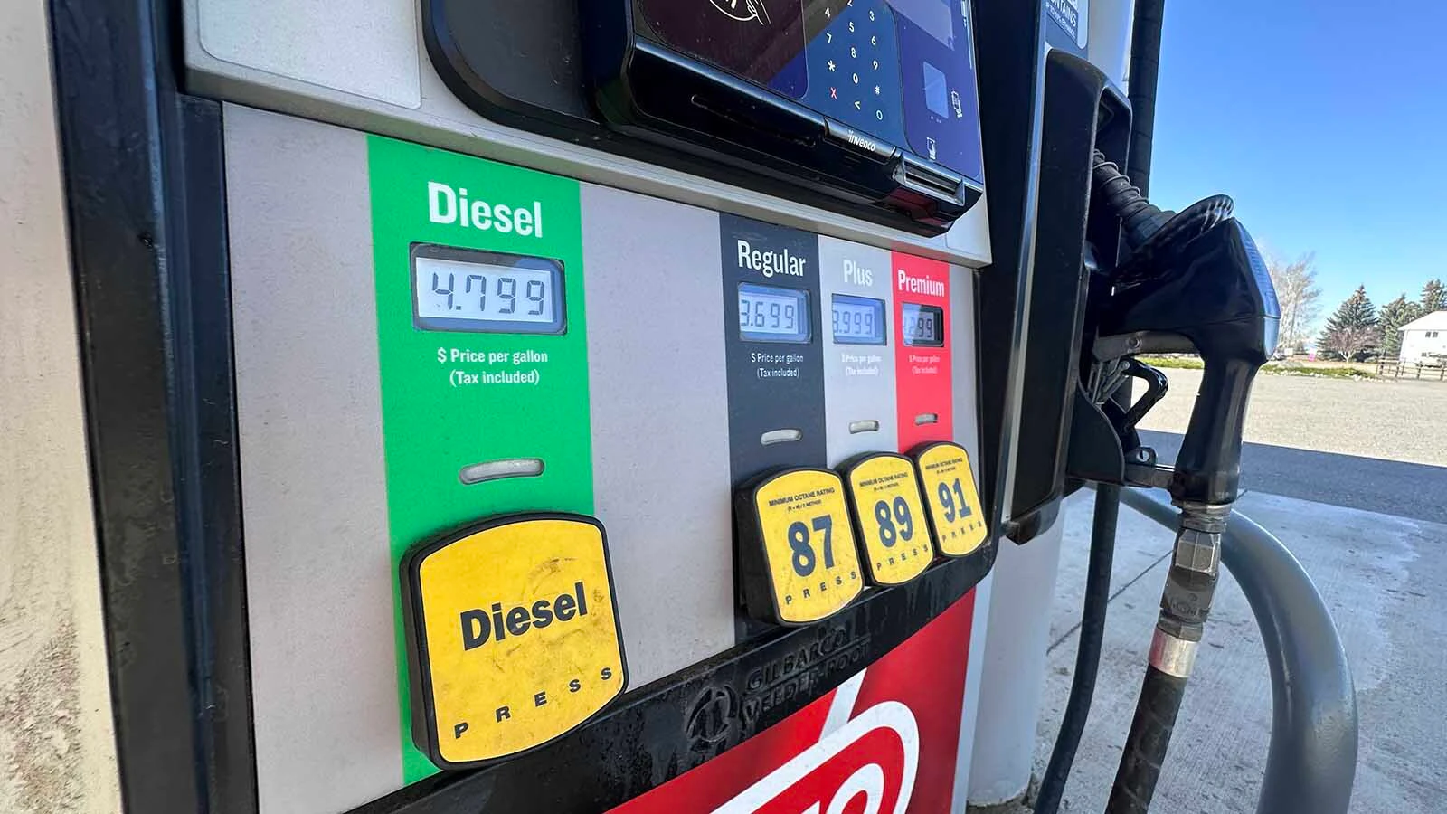 A diesel pump at the Pilot truck stop in Belgrade, Montana.