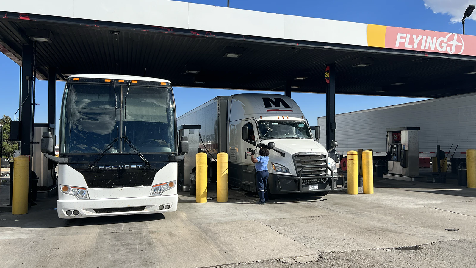Truckers fill up at the Flying J truck stop in south Cheyenne.