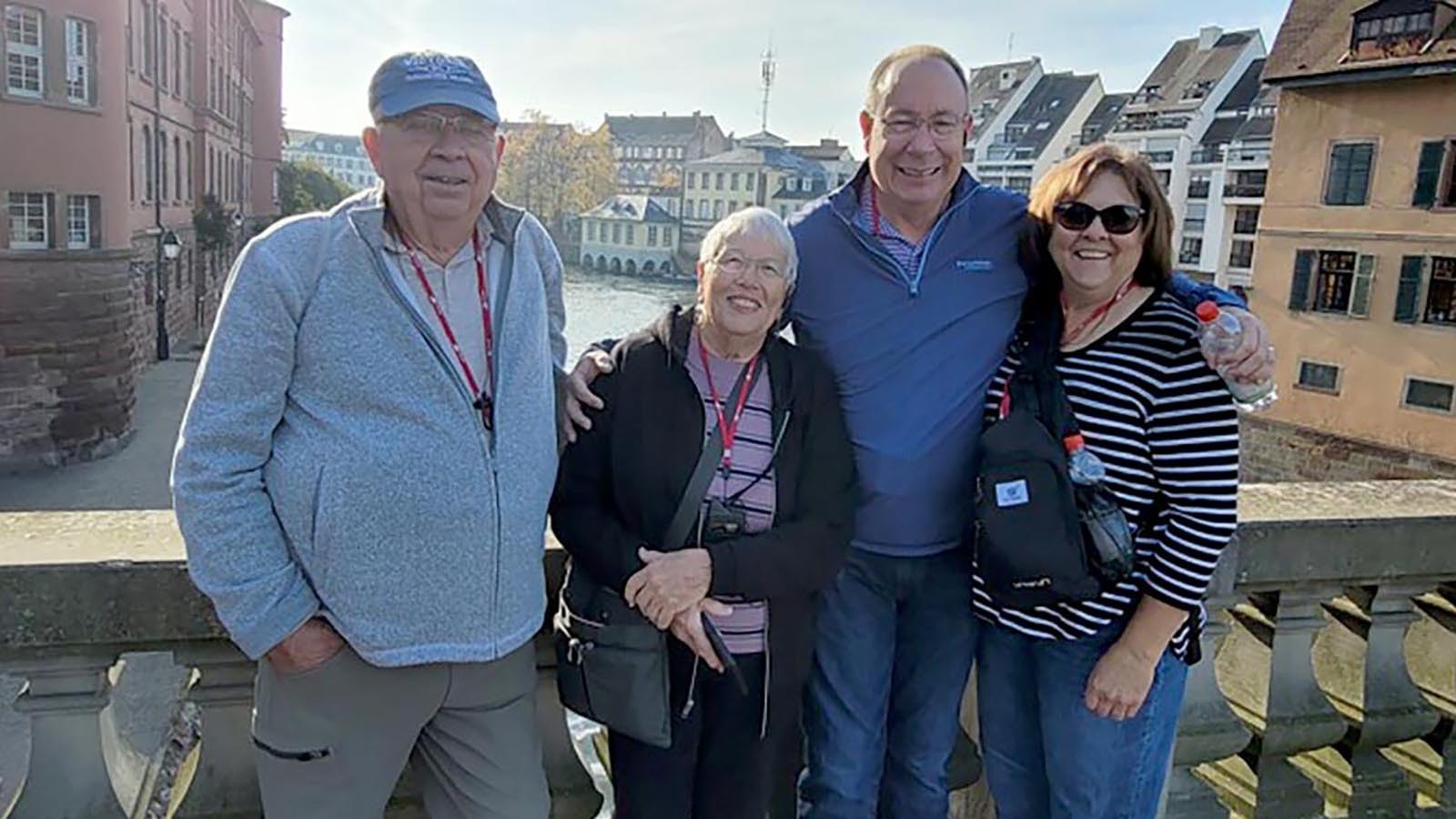 Don and Glenda Wiken and Ron and Diane Downey pose for memory shot of their surprise time together in Europe. Glenda and Diana are actually cousins from Worland, but had never met until a chance encounter on their Rhine River cruise 5,000 miles from Wyoming.
