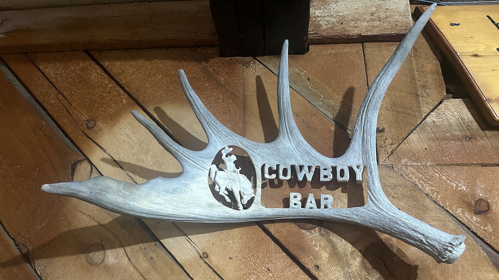 A moose antler carving in the Cowboy Bar in Pinedale.