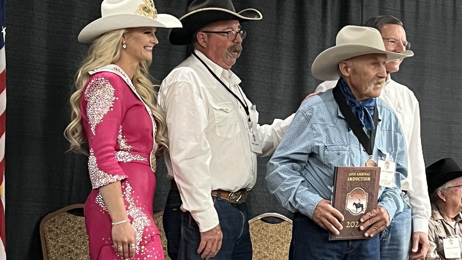 Kevin Campbell speaks during the “Coffee with the Cowboys”. The 2024 Wyoming Cowboy Hall of Fame inductees shared stories of the cowboy life and answered questions from the moderator, Jim Nelson.