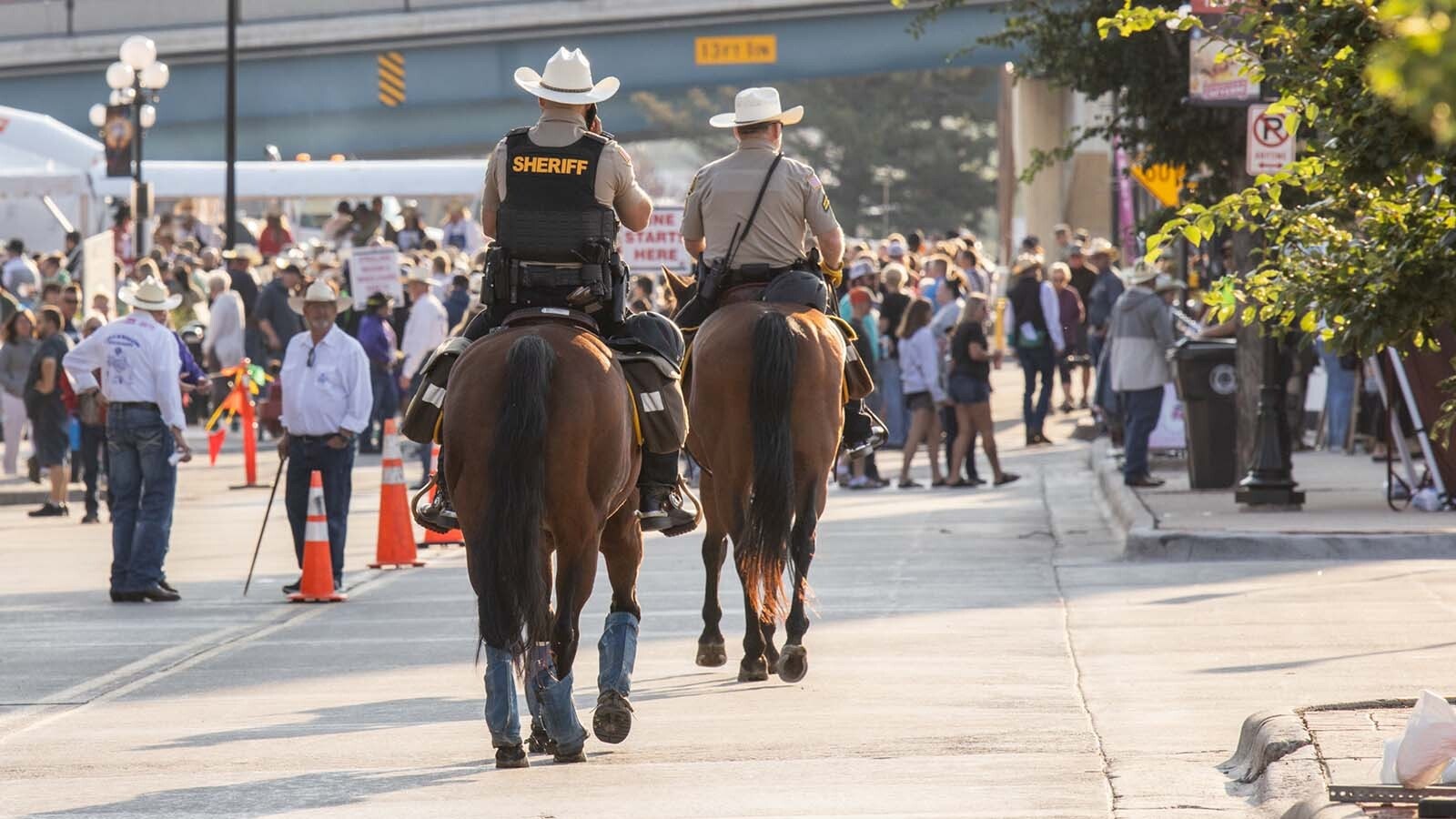 A pair of Laramie County Sheriff's Office deputies on horseback during the 2025 Cheyenne Frontier Days event.