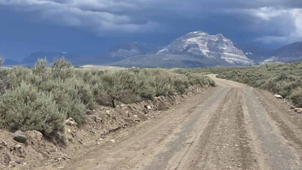 The route to Cowboy Starship is along a remote dirt road, but has awesome views, like this one of Ramshorn Mountain.