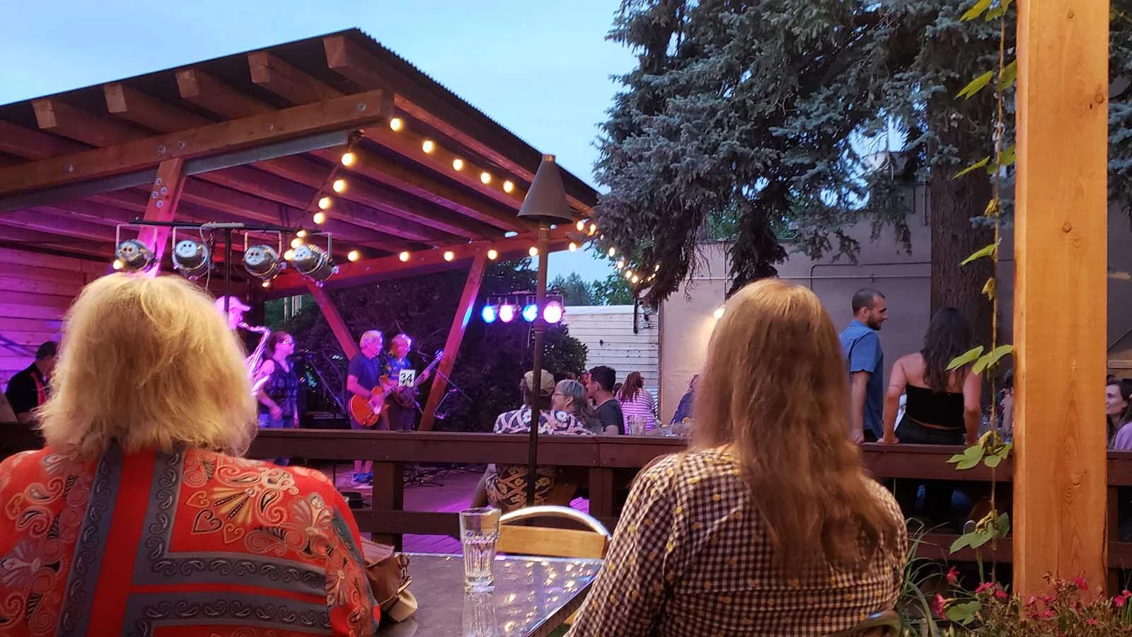 An outdoor patio at the Cowfish looks onto the adjacent courtyard  that lies between the restaurant and the Lander Bar.