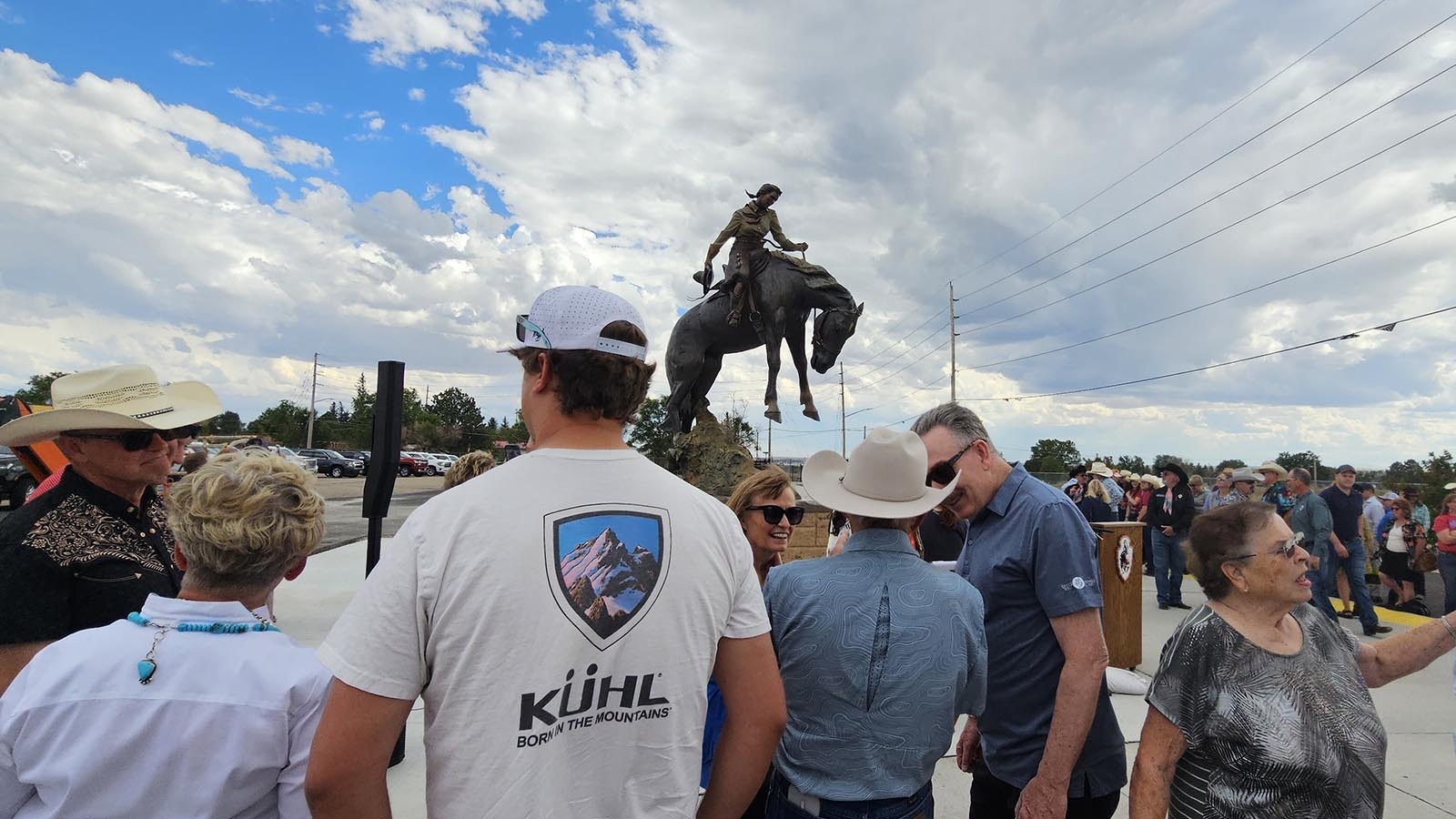 Crowds gathered to admire the "How 'Bout Them Cowgirls" sculpture placed at Frontier Park for the Year of the Cowgirl right across from the Chris LeDoux statue at the Cheyenne Frontier Days grounds.