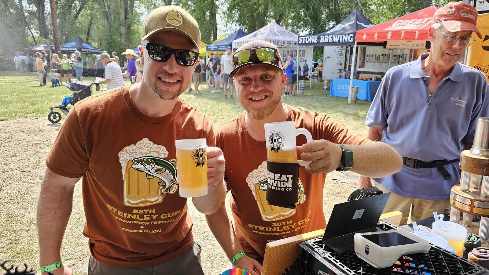 Brian Evans and Anthony Asset from Fort Collins sample Wyoming craft brews during the recent Steinley Cup in Saratoga. Wyoming has had great success with its craft beer industry, drawing in tourists, but some in the industry feel the market is saturated.