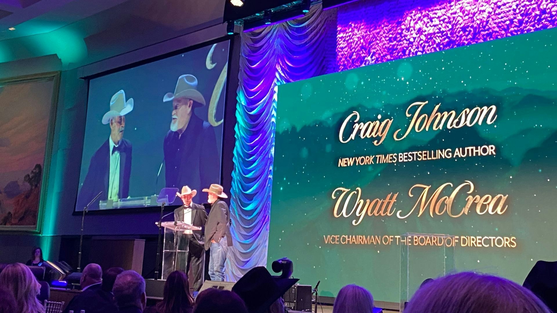 Wyoming resident and "Longmire" author Craig Johnson and Wyatt McCrea at the Western Heritage Awards on Saturday.