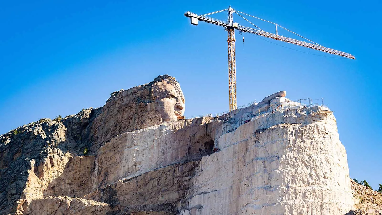 After 80 years, the Crazy Horse Memorial continues to emerge from Thunderhead Mountain in the Black Hills of South Dakota.