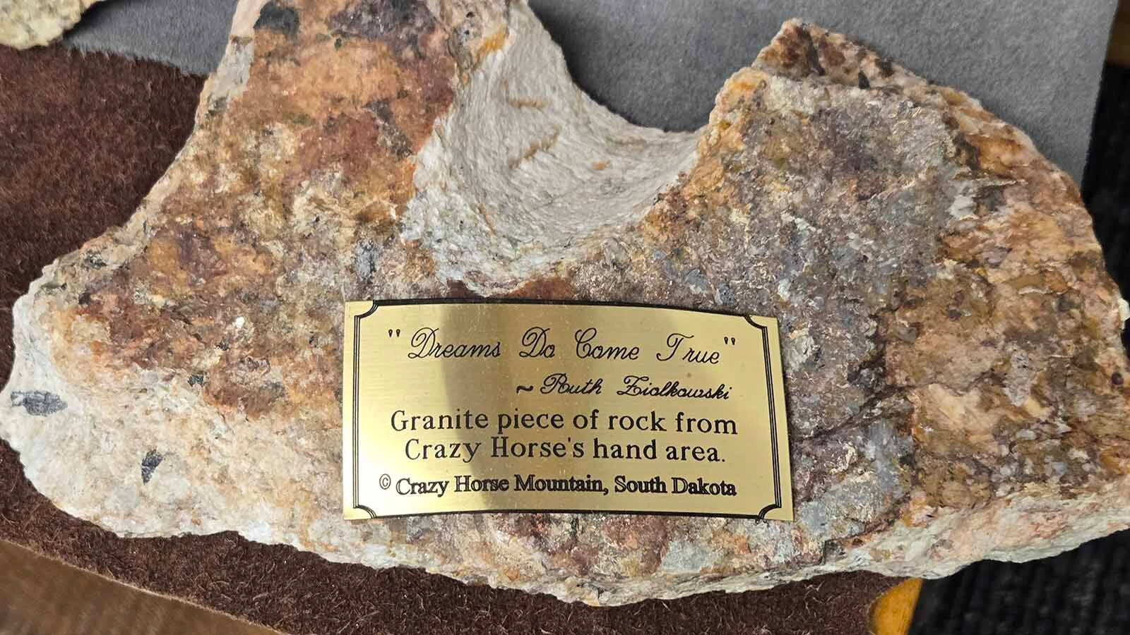 Piece of granite rock from Crazy Horse's hand.