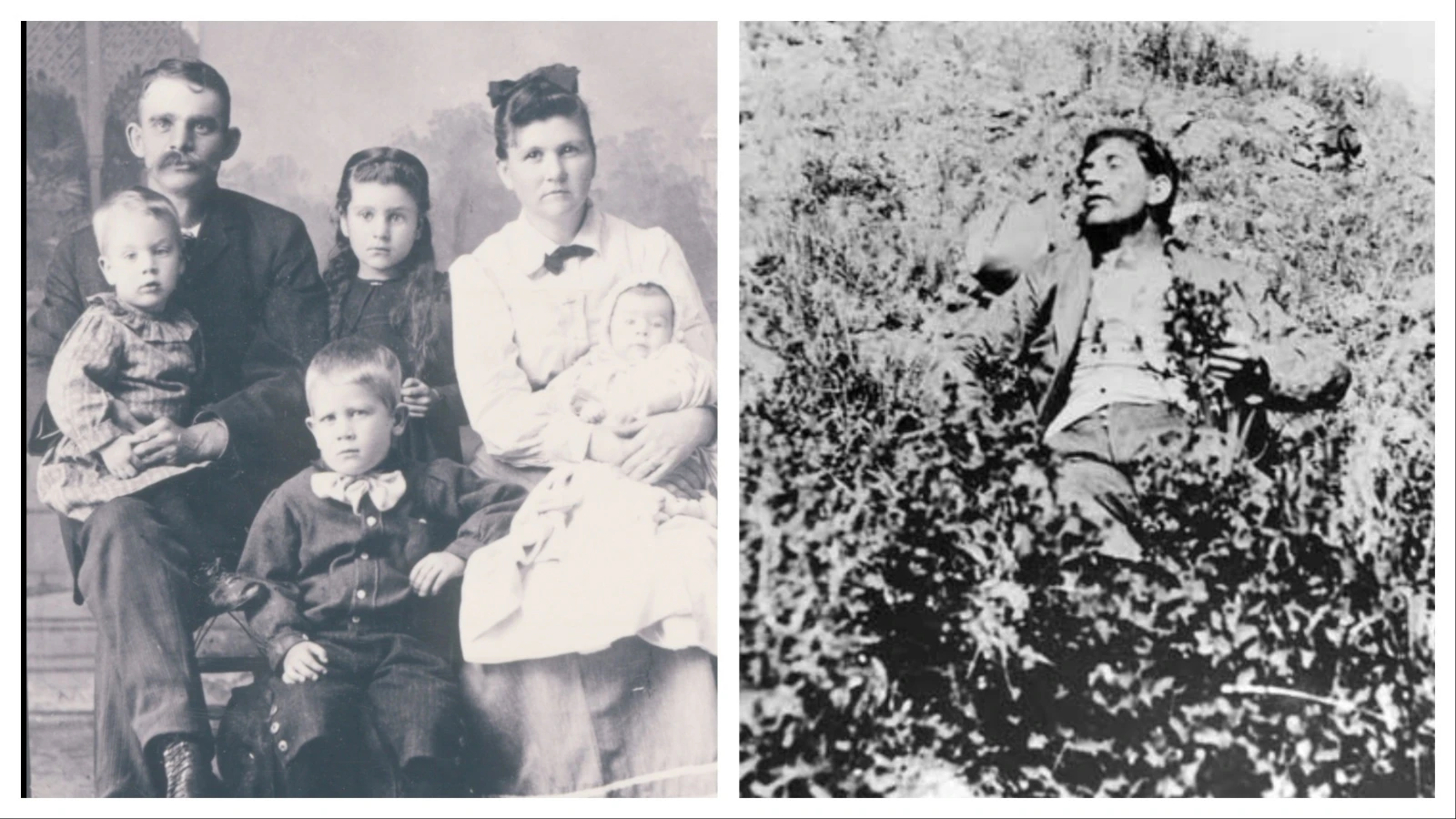 Melvin Quick, left, pictured in 1905, was an early pioneer of Wyoming who spent a terrifying night in the territory of Wyoming. He and his friend, Slim, had sought shelter beneath a stand of pines to escape from a spring storm. However, they could sense something horrifying lurked in the night that frightened their horses. They were right. At right, frontier justice could be swift and merciless to those who dared steal horses in remote Wyoming. The body of a horse thief would often be left in the open as a warning to others of what would happen if you dared take property that was not yours.