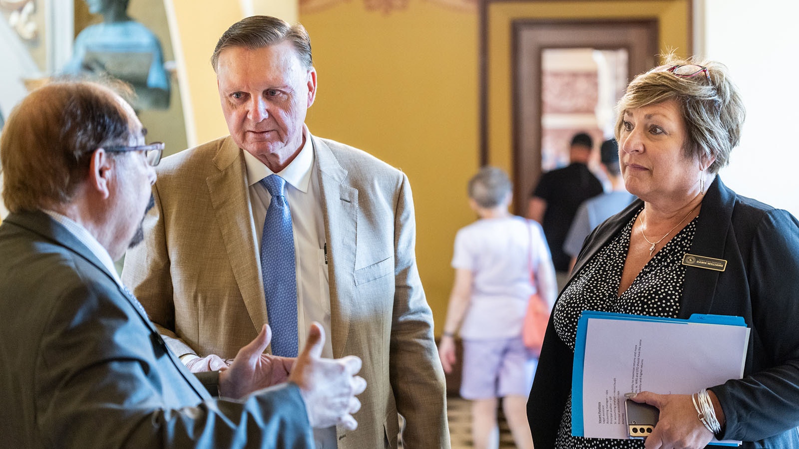 Wyoming Treasurer Curt Meier, center, presented to the Legislature's Joint Appropriations Committee on Tuesday during a discussion about the state's approach to ESG investing policies.