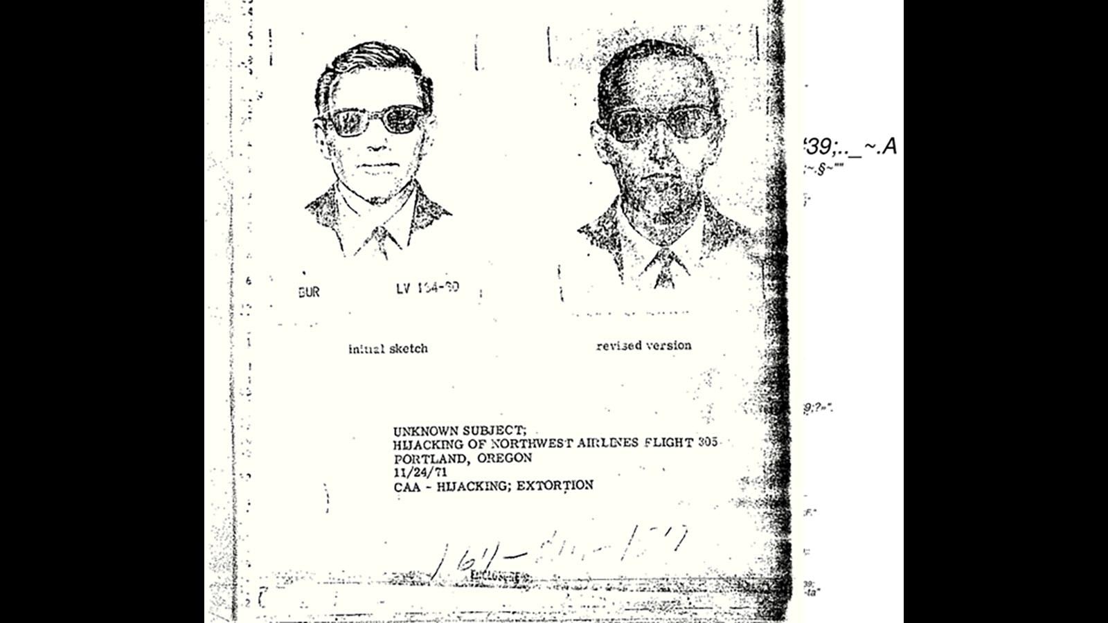 Initial and revised sketches of D.B. Cooper