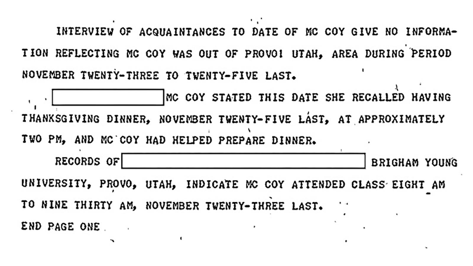 Witness statements from FBI case files that former agent Larry Carr says proves Richard McCoy II was not D.B. Cooper, including from an exchange student who claims to have been at the McCoy home in Provo, Utah, for Thanksgiving dinner.