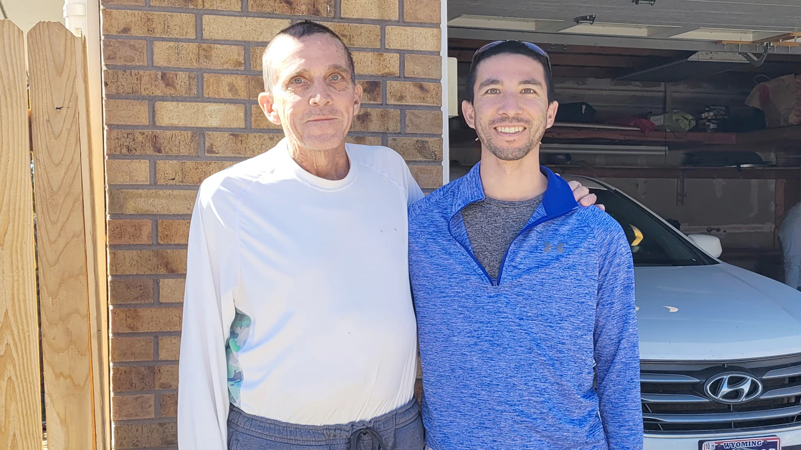 Ken and Ben Collamer are seen shortly after their release from a hospital after the liver transplant earlier this year. Ken calls his son a “hero.”