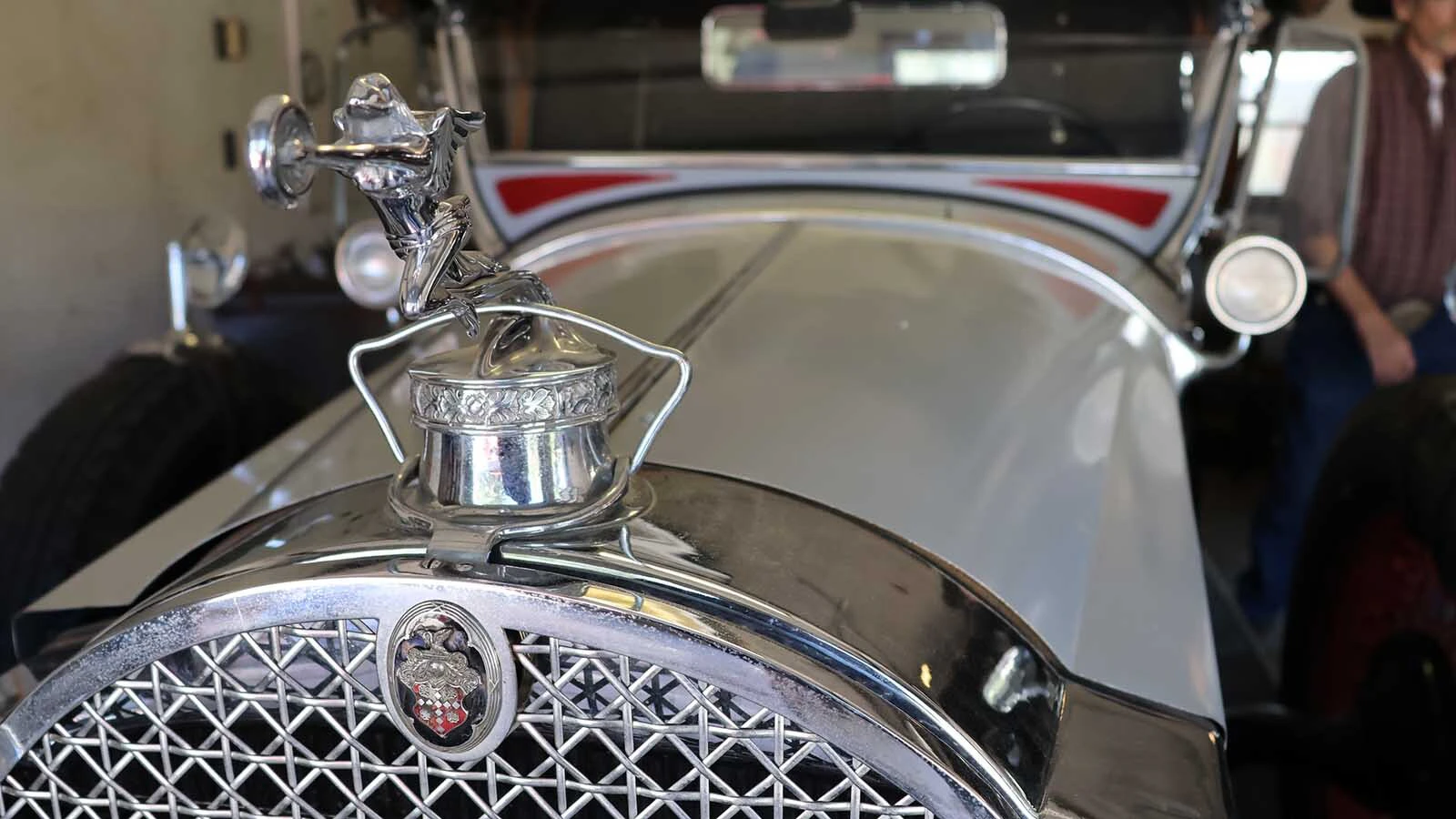 The hood ornament on one of Alex Connell’s Packards.