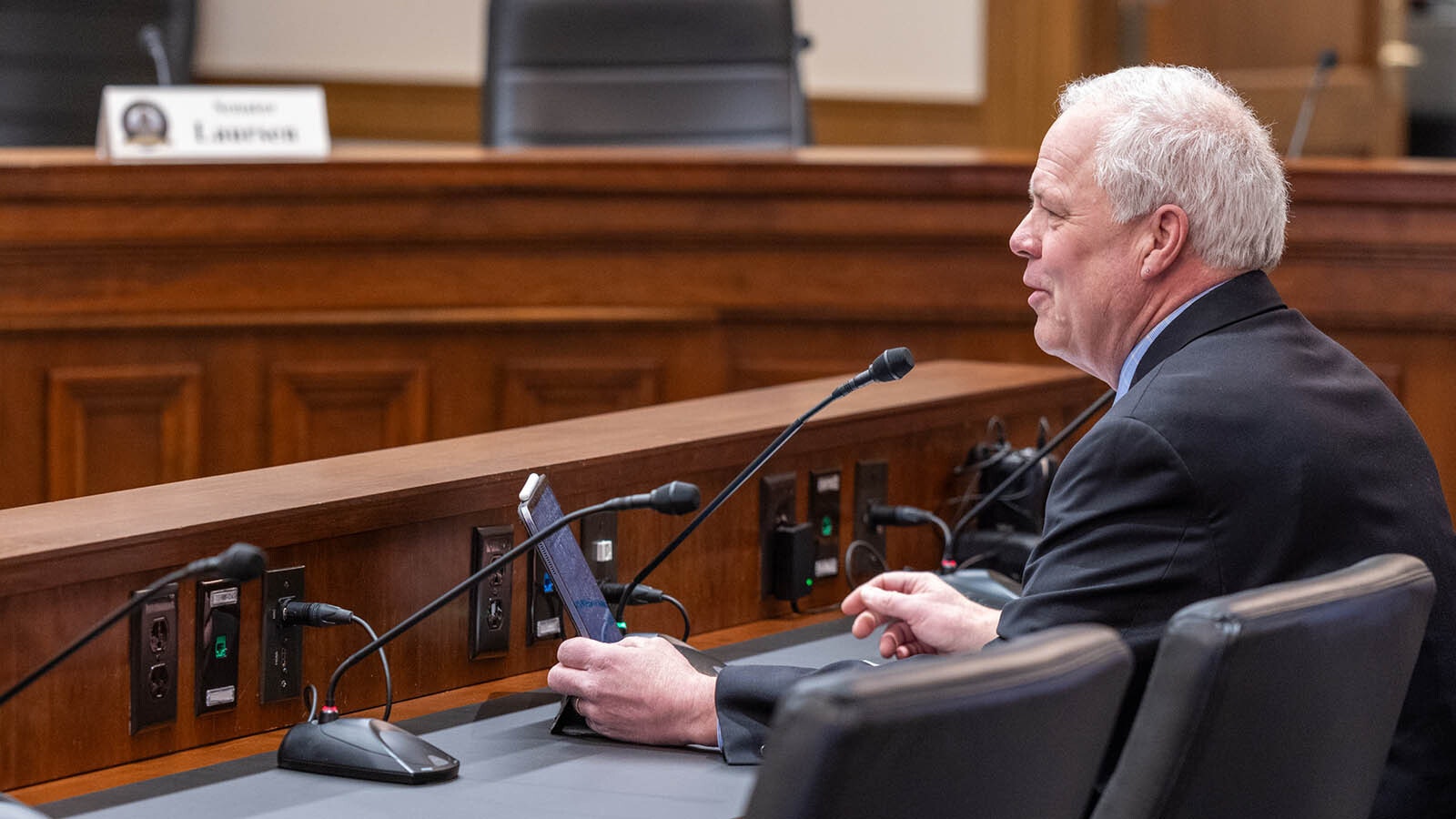 Sen. Dan Laursen, R-Powell, testifies at the Senate Agriculture Committee Meeting on Feb. 19, 2024.