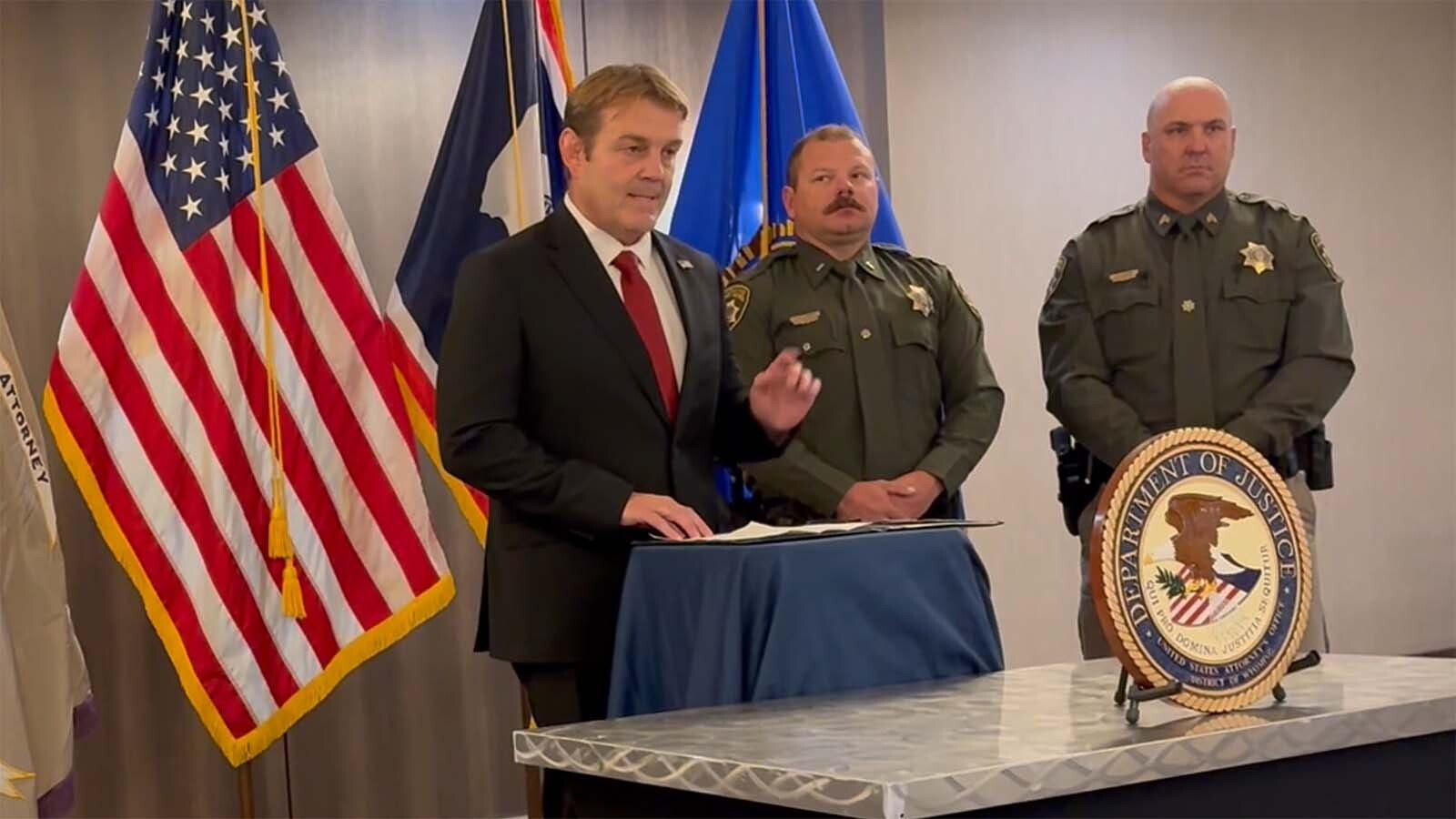 Interim U.S. Attorney for Wyoming Darin Smith during a press conference Friday, Aug. 29, 2025, to outline an operation on the Wind River Reservation this week.