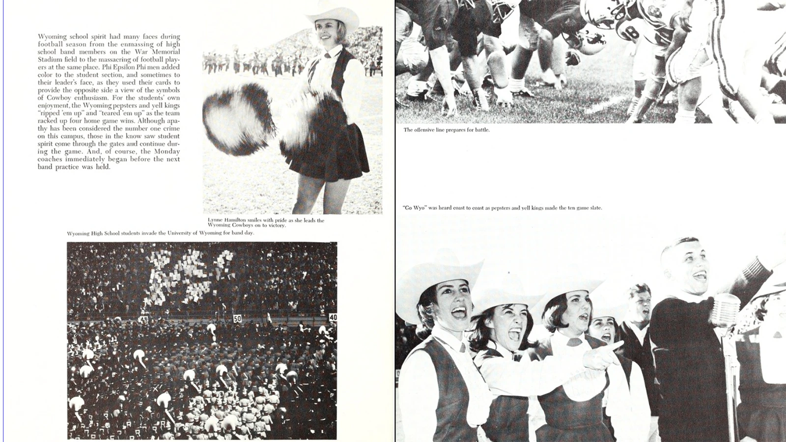 Wyoming won 38–14 against Texas Western on Oct. 16, 1965 before 16,742 fans. David Kolesky and Nick Vuko were there to cheer on the team to victory with chants like "Elevator, elevator! Give them the shaft!"