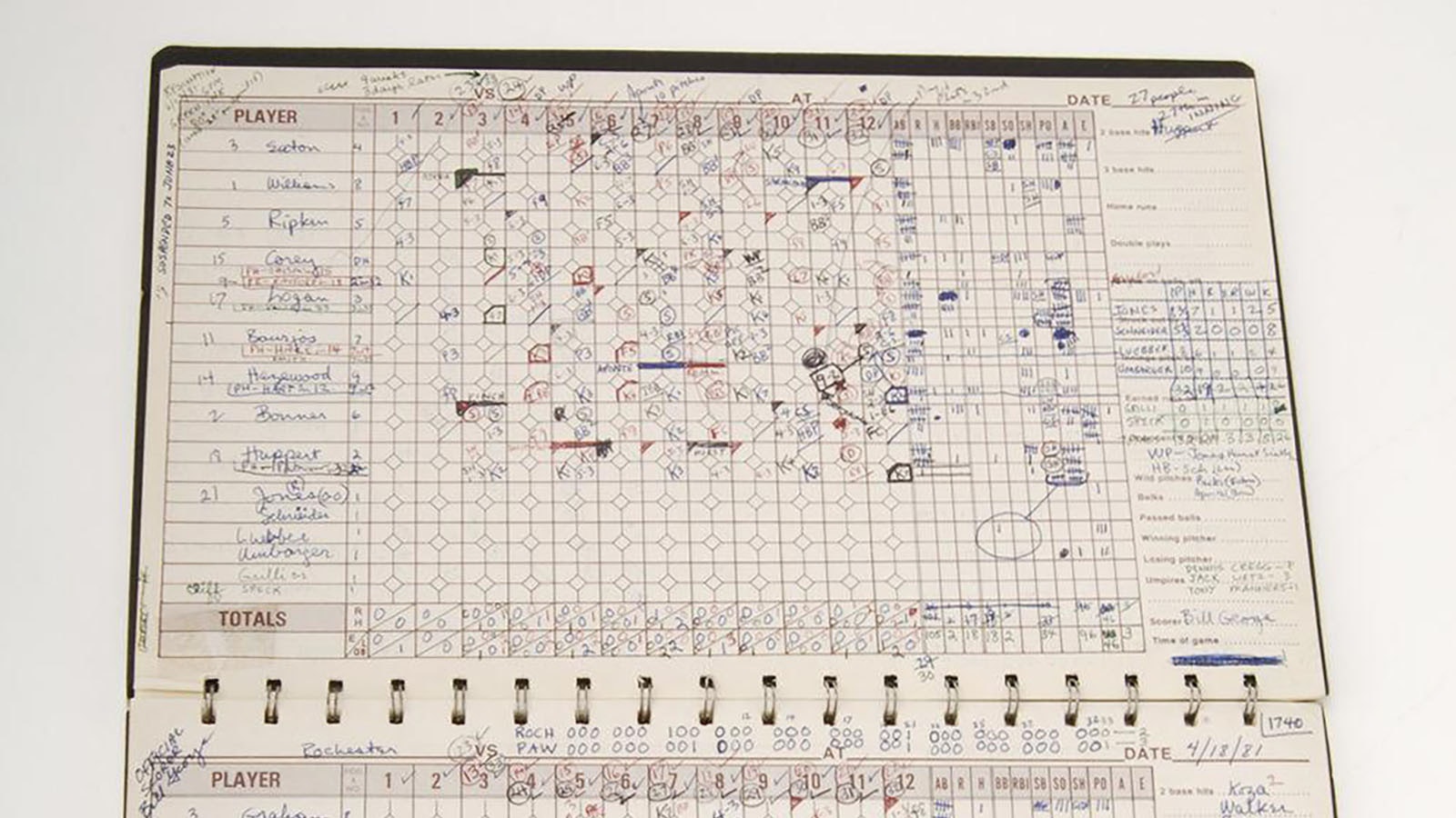 First half of the official scoresheet from the longest game in professional baseball history.