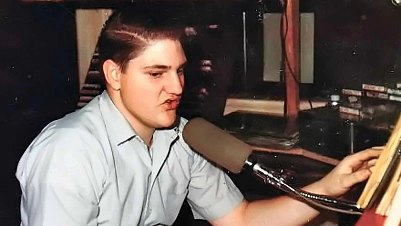 Dave Nutter at the microphone of KVOC when he was 15 years old in 1967.