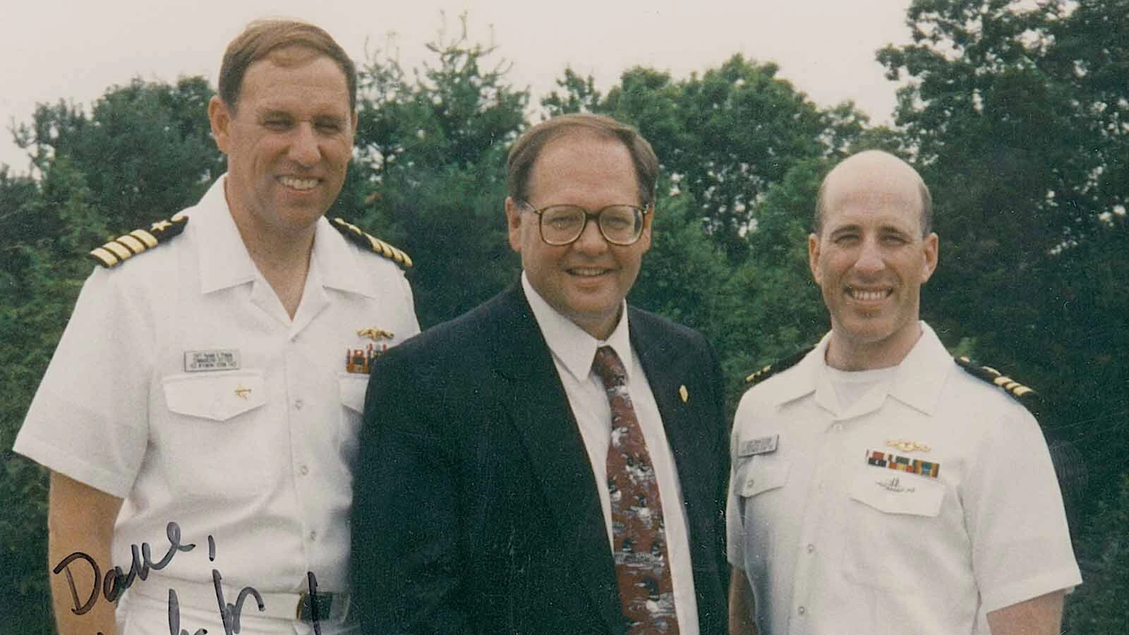 David Reetz said leading efforts to fundraise for the christening and commissioning of the USS Wyoming submarine was a favorite and fulfilling assignment. Here he is shown with USS Wyoming’s captain and executive officer.