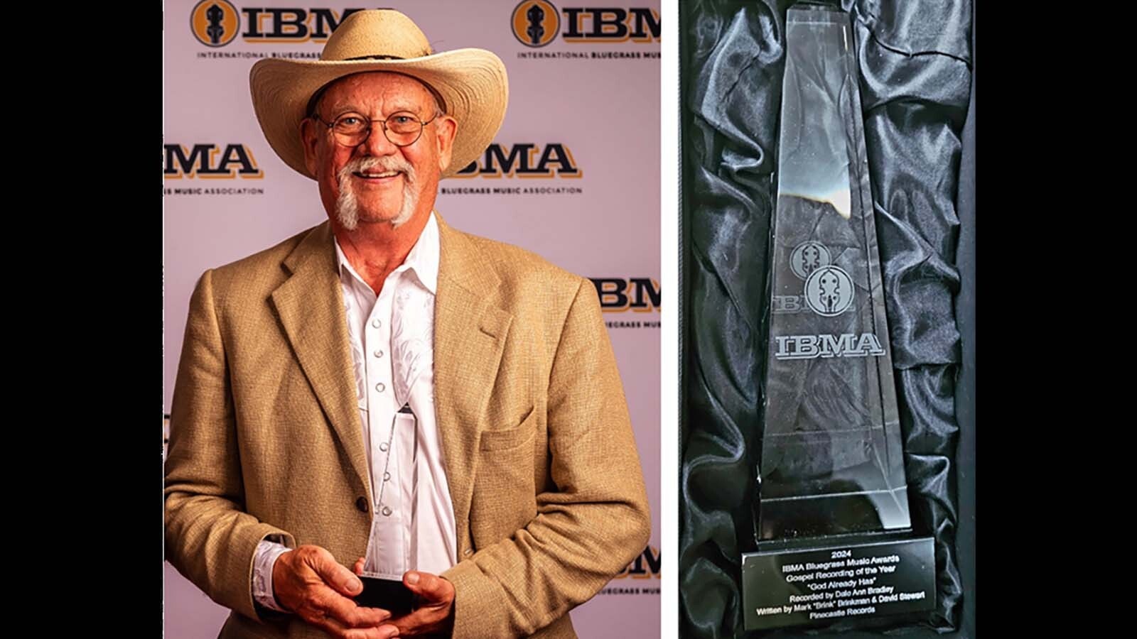 Dave Stewart owns and operates the historic Occidental Hotel in Buffalo, Wyoming, with wife Jackie. He’s also a musician, writing “God Already Has,” which won Gospel Song of the Year at Friday’s IBMA Bluegrass Music Awards. Here he's posing with the award.