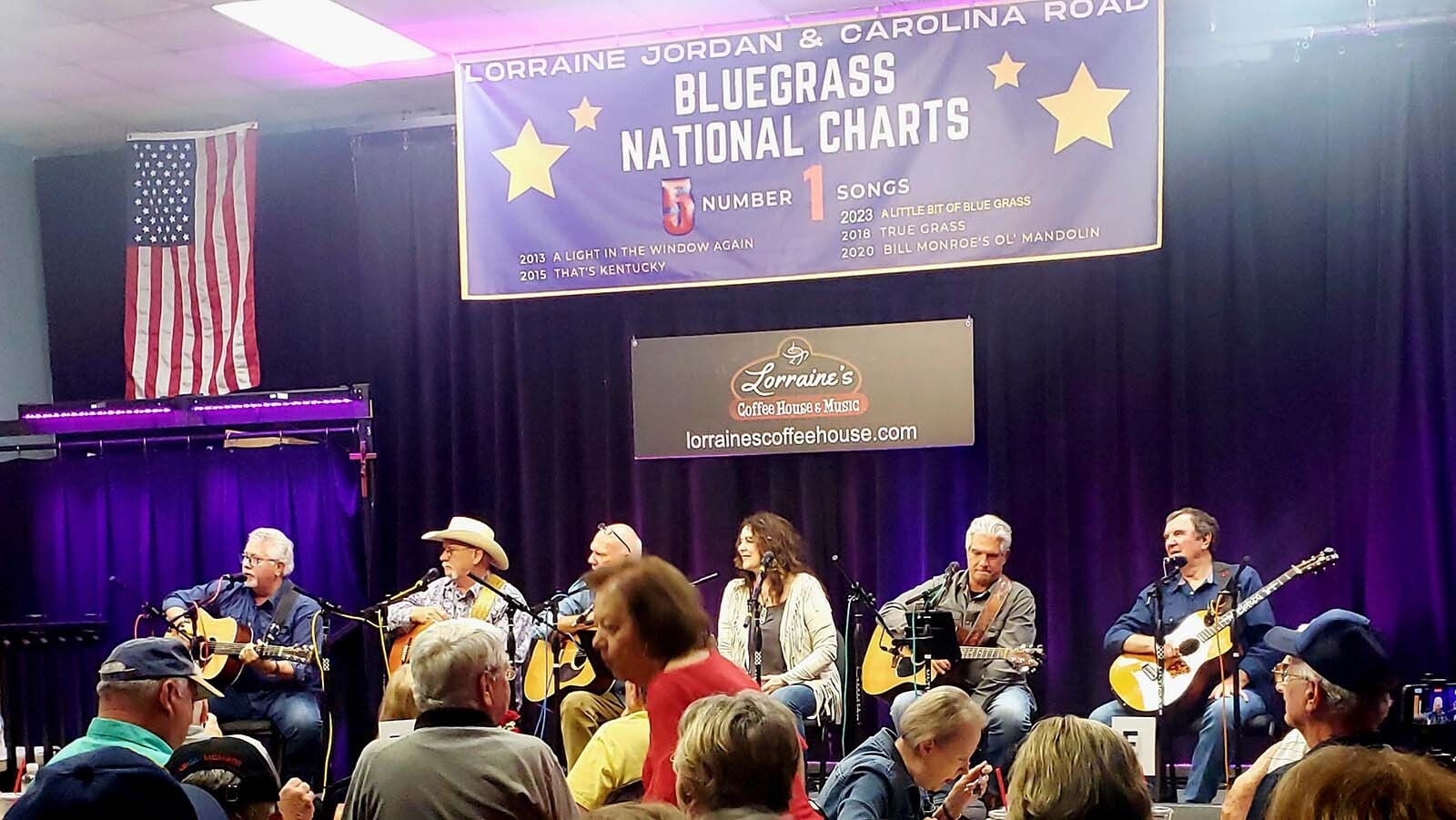 Dave Stewart, second from left, was among singers invited to play at Lorraine's Coffee House in North Carolina during the IBMA's annual awards program.